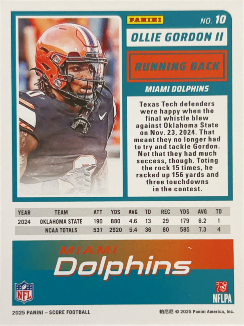 2025 Panini Score Football Ollie Gordon II #10 RC