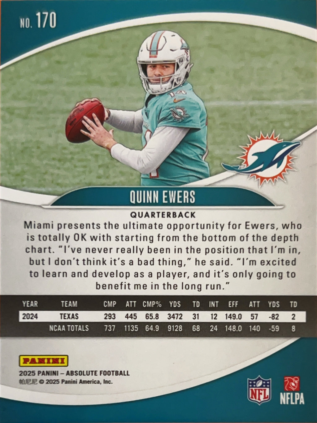 2025 Panini Absolute Football Quinn Ewers #170 RC
