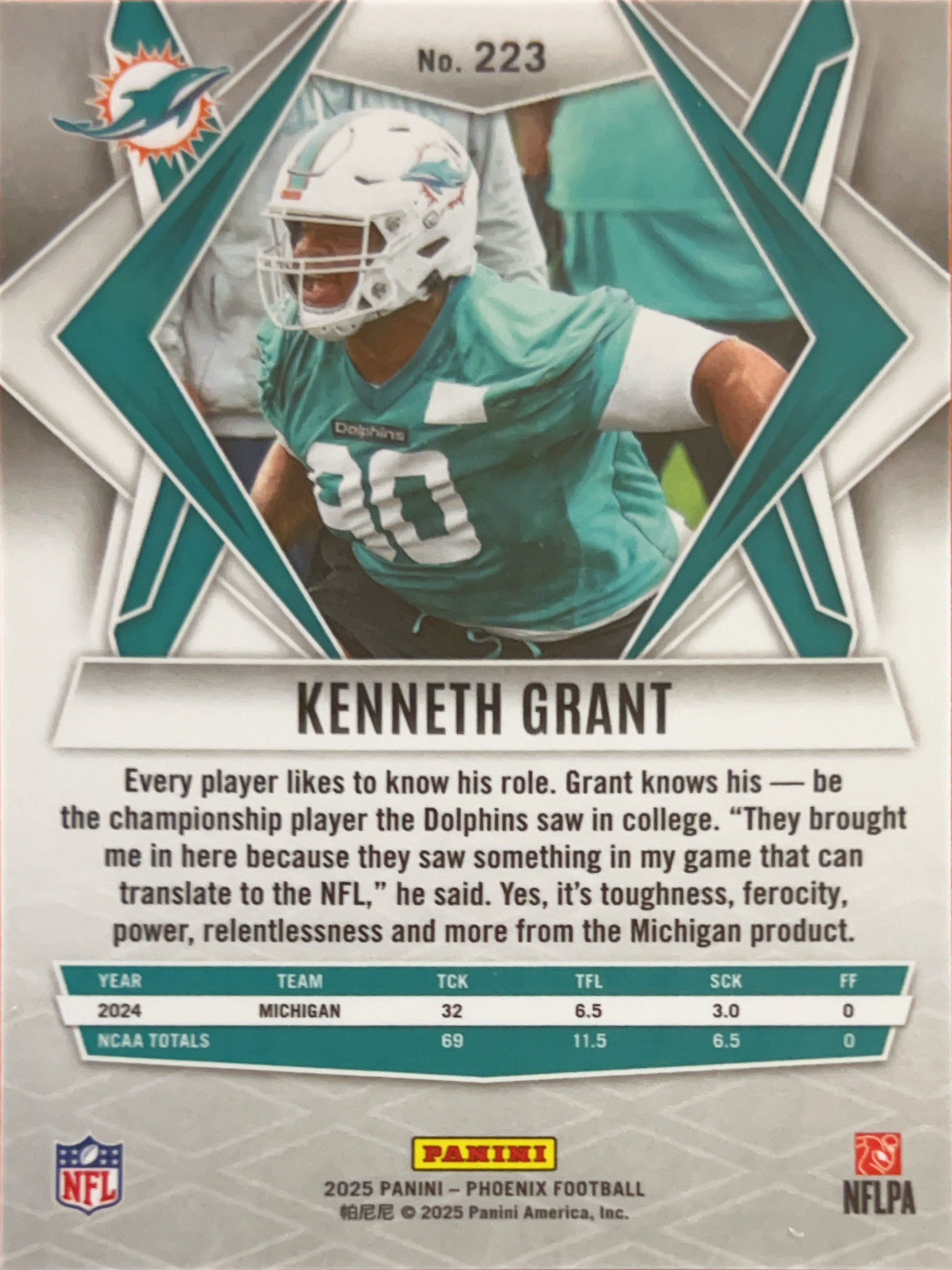 2025 Panini Phoenix Football Kenneth Grant #223 RC