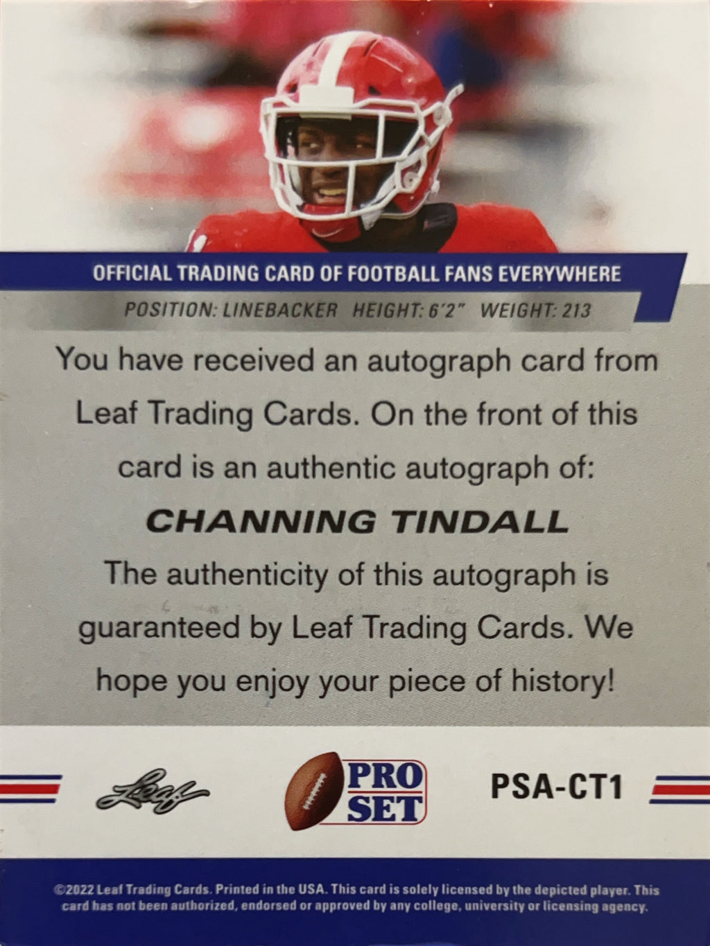 2022 Leaf Pro Set Channing Tindall #PSA-CT1