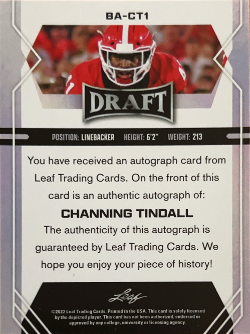 2022 Leaf Draft Channing Tindall #BA-CT1 RC