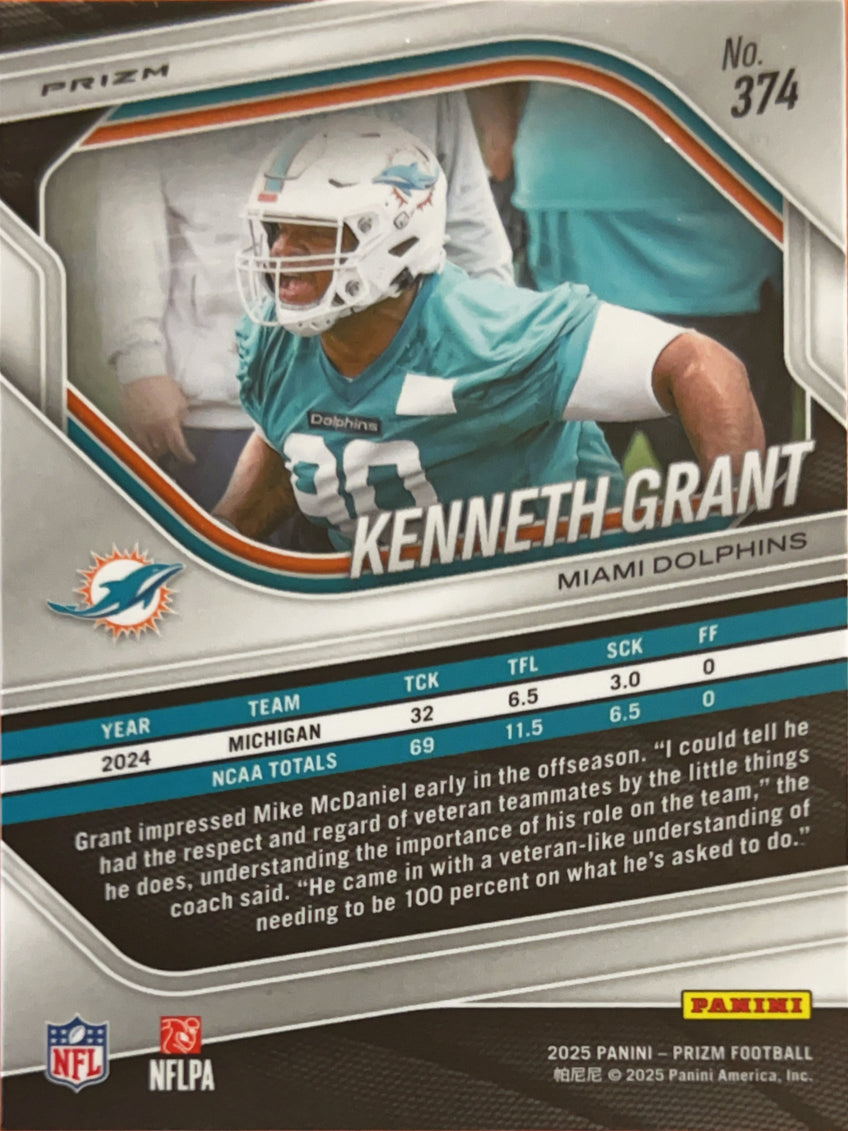 2025 Panini Prizm Kenneth Grant #374 White Sparkle RC