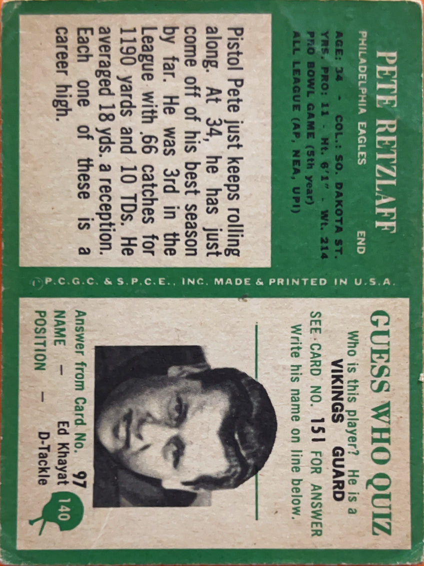 1966 Philadelphia Pete Retzlaff Pete Retzlaff #140