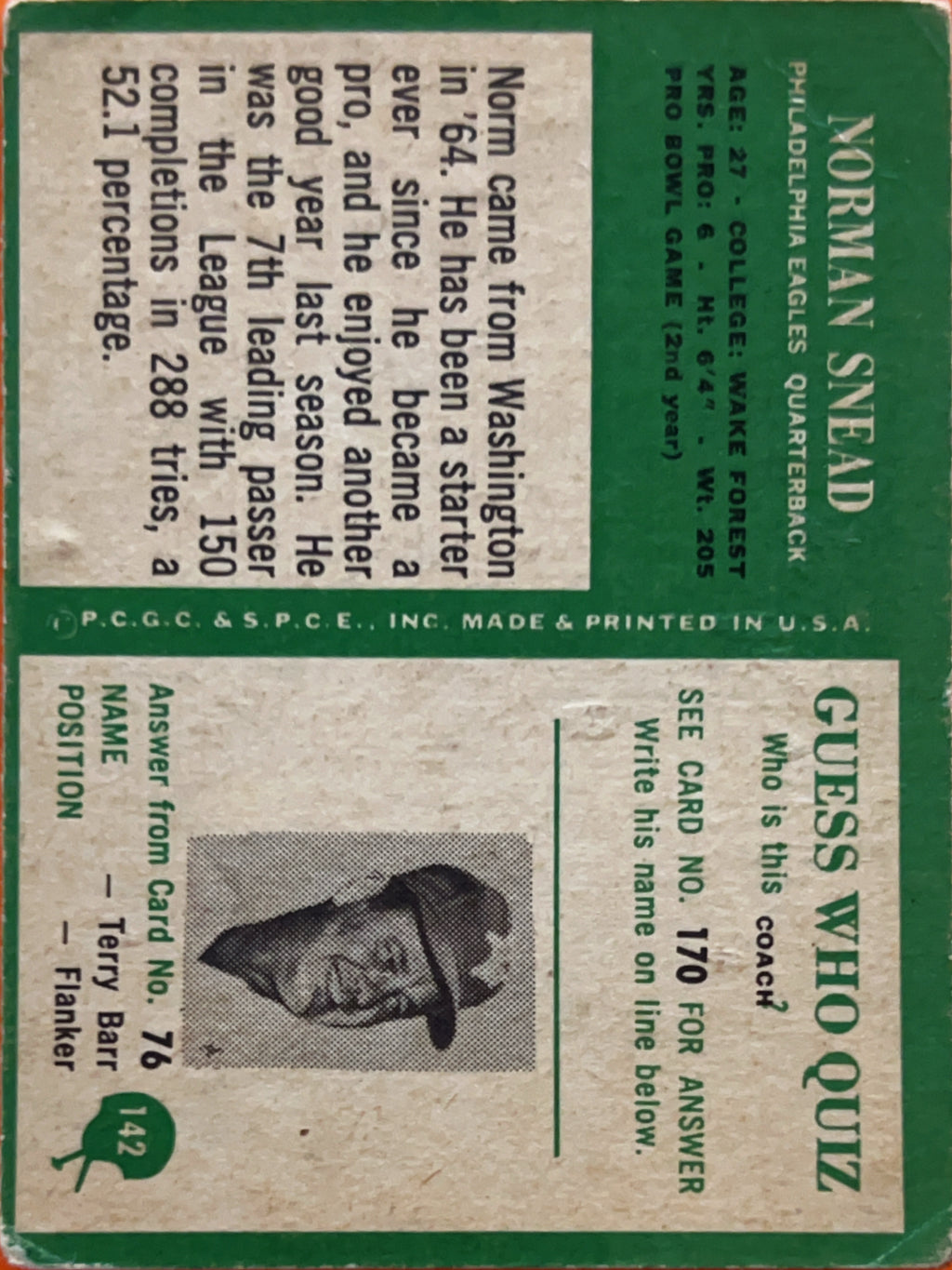 1966 Philadelphia Norman Snead #142