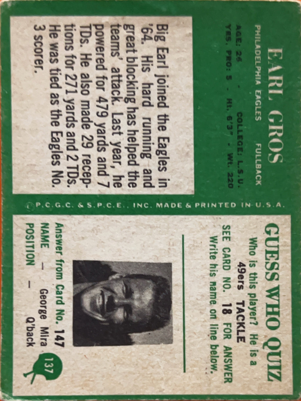 1966 Philadelphia Earl Gros #137