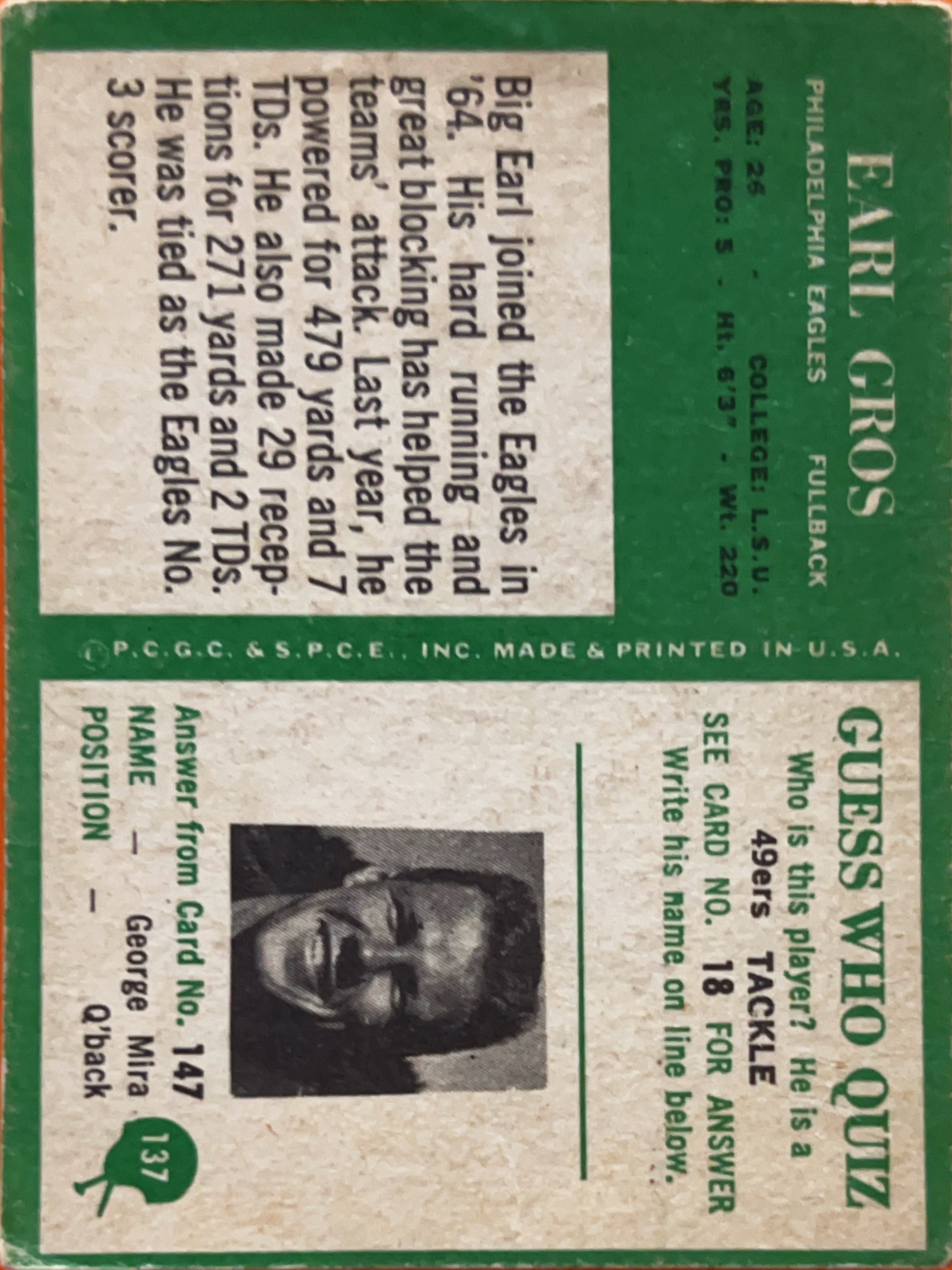 1966 Philadelphia Earl Gros #137