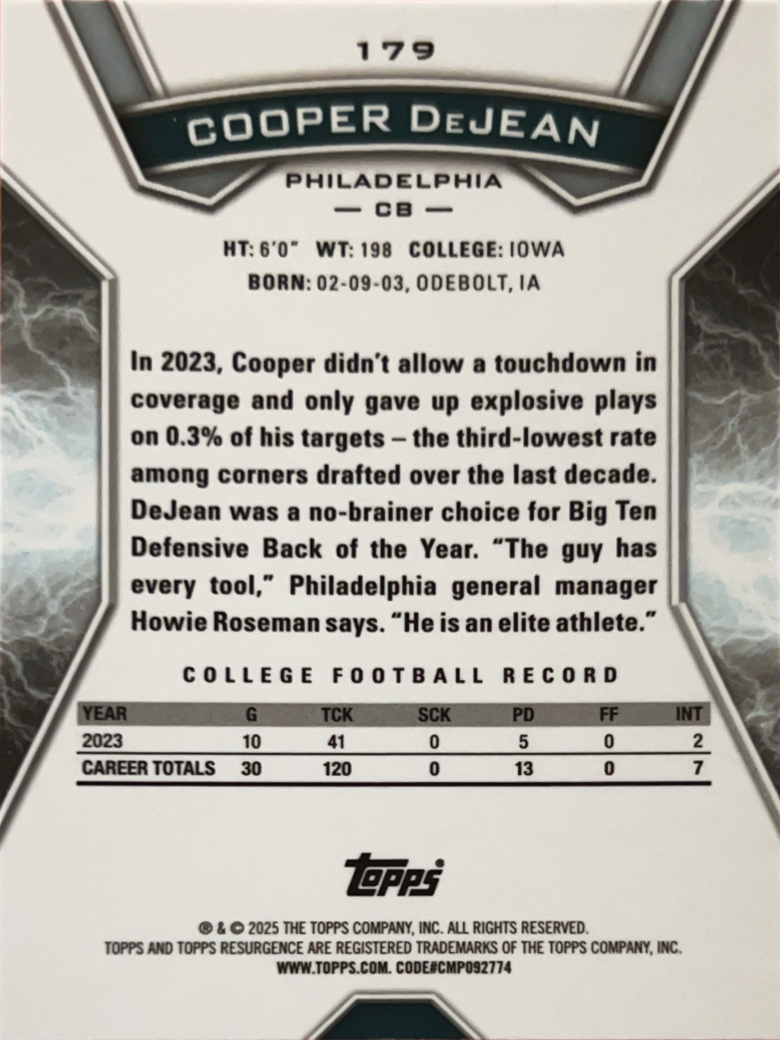 2025 Topps Resurgence Cooper DeJean #179 X-Fractor RC
