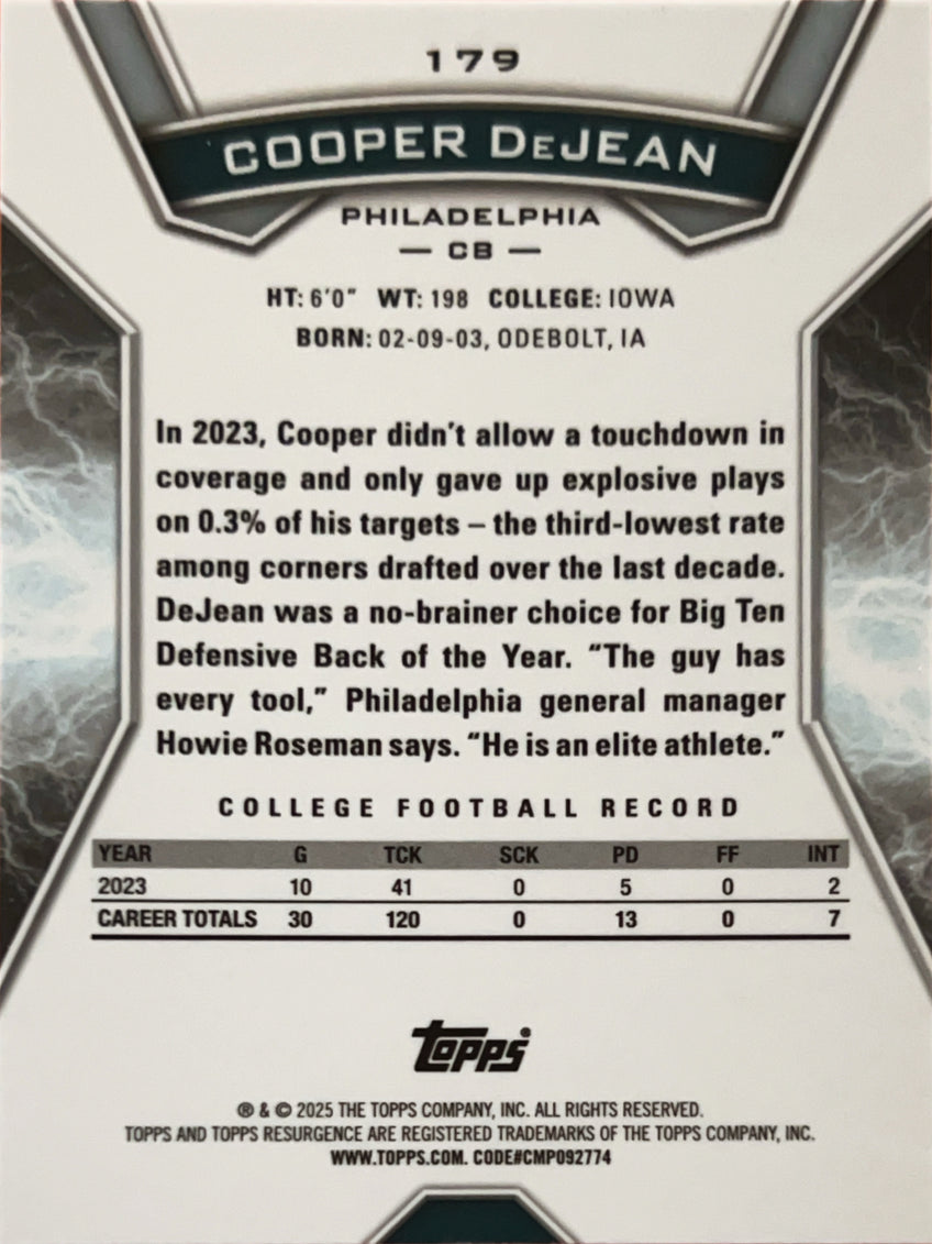 2025 Topps Resurgence Cooper DeJean #179 X-Fractor RC