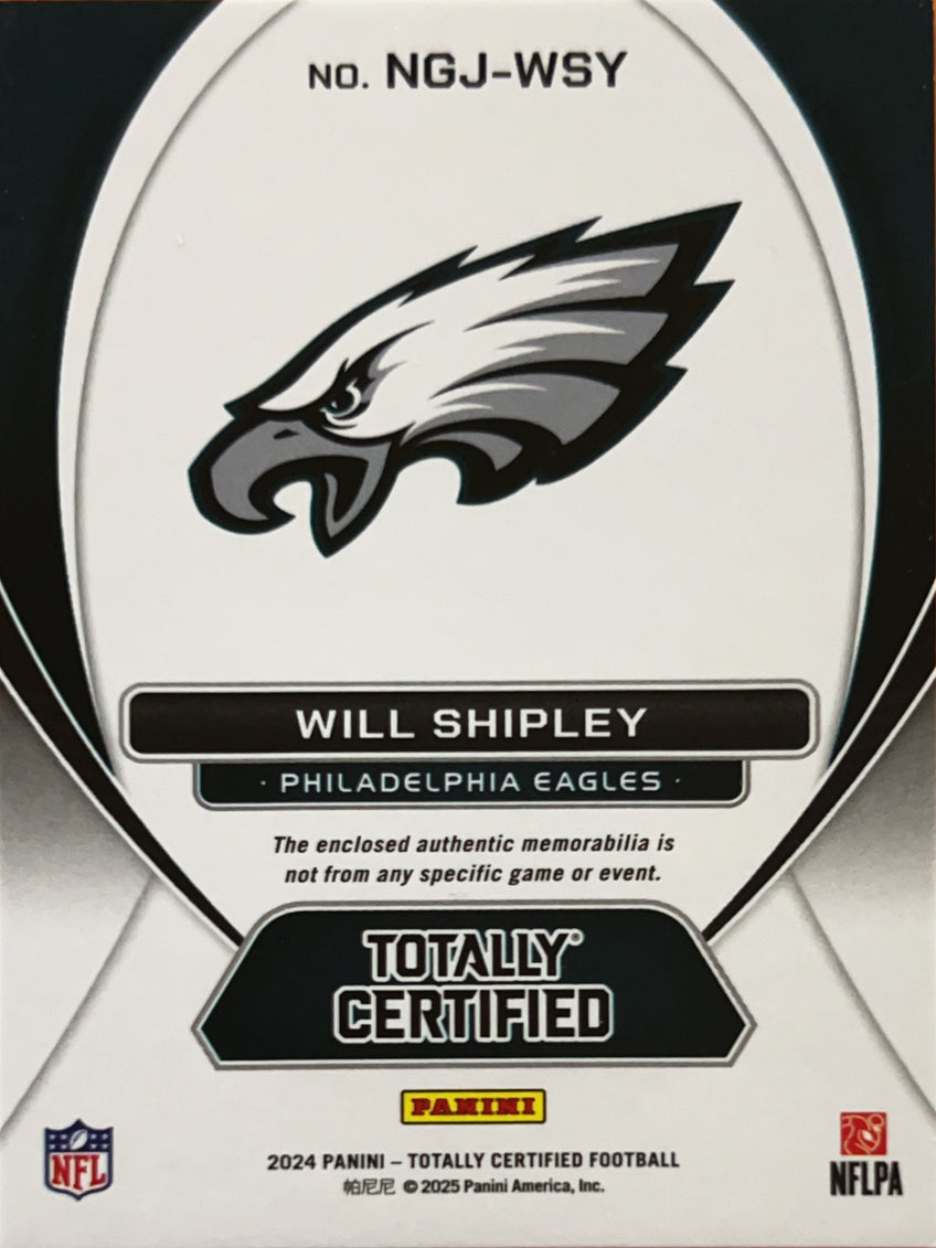 2025 Panini Totally Certified New Generation Will Shipley #NGJ-WSY RC Mem