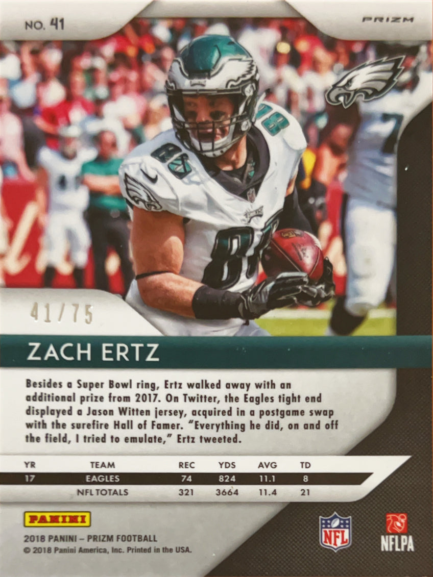 2018 Panini Prizm Zach Ertz #41 Green Cracked Ice /75