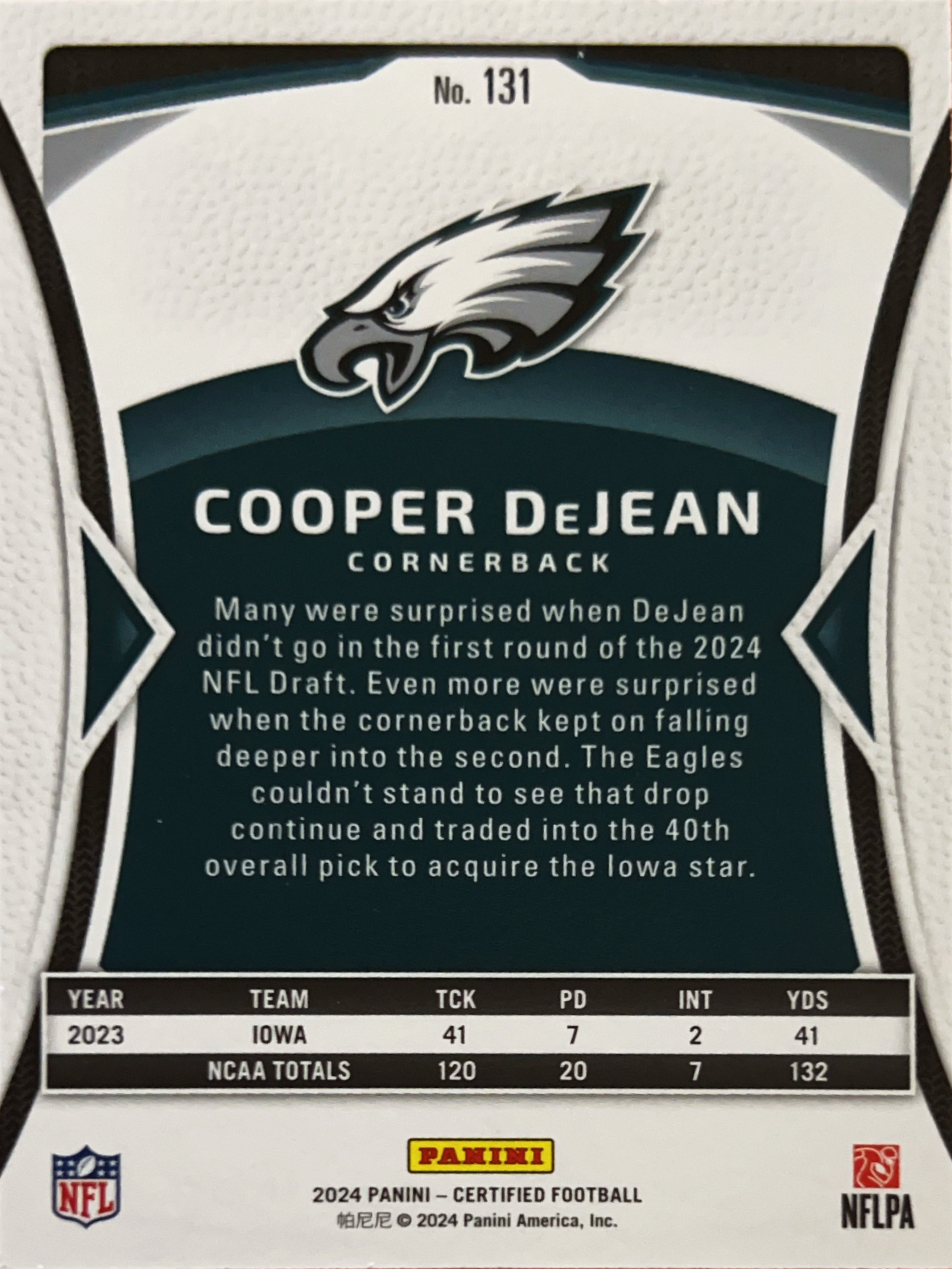 2024 Panini Certified Cooper DeJean #131 White /400 RC