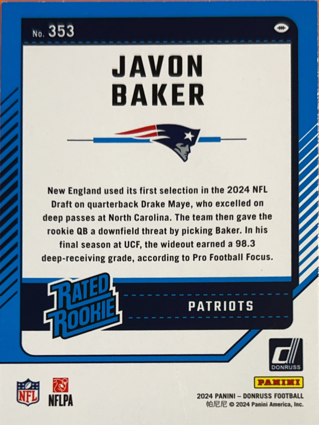 2024 Panini Donruss Javon Baker #353 Blue Press Proof