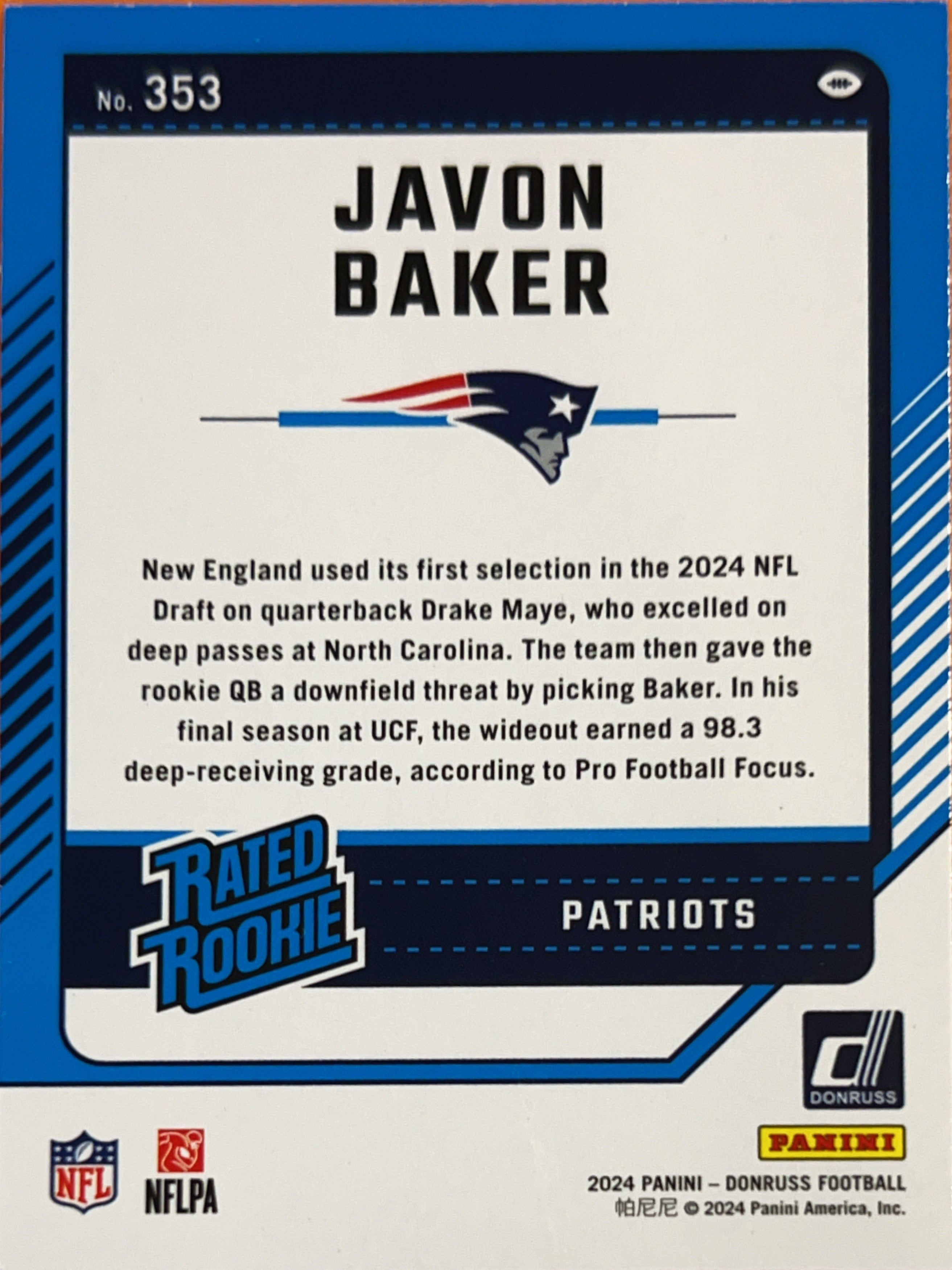 2024 Panini Donruss Javon Baker #353 Blue Press Proof