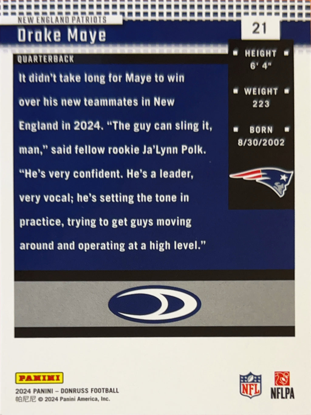 2024 Panini Donruss Football Drake Maye #21