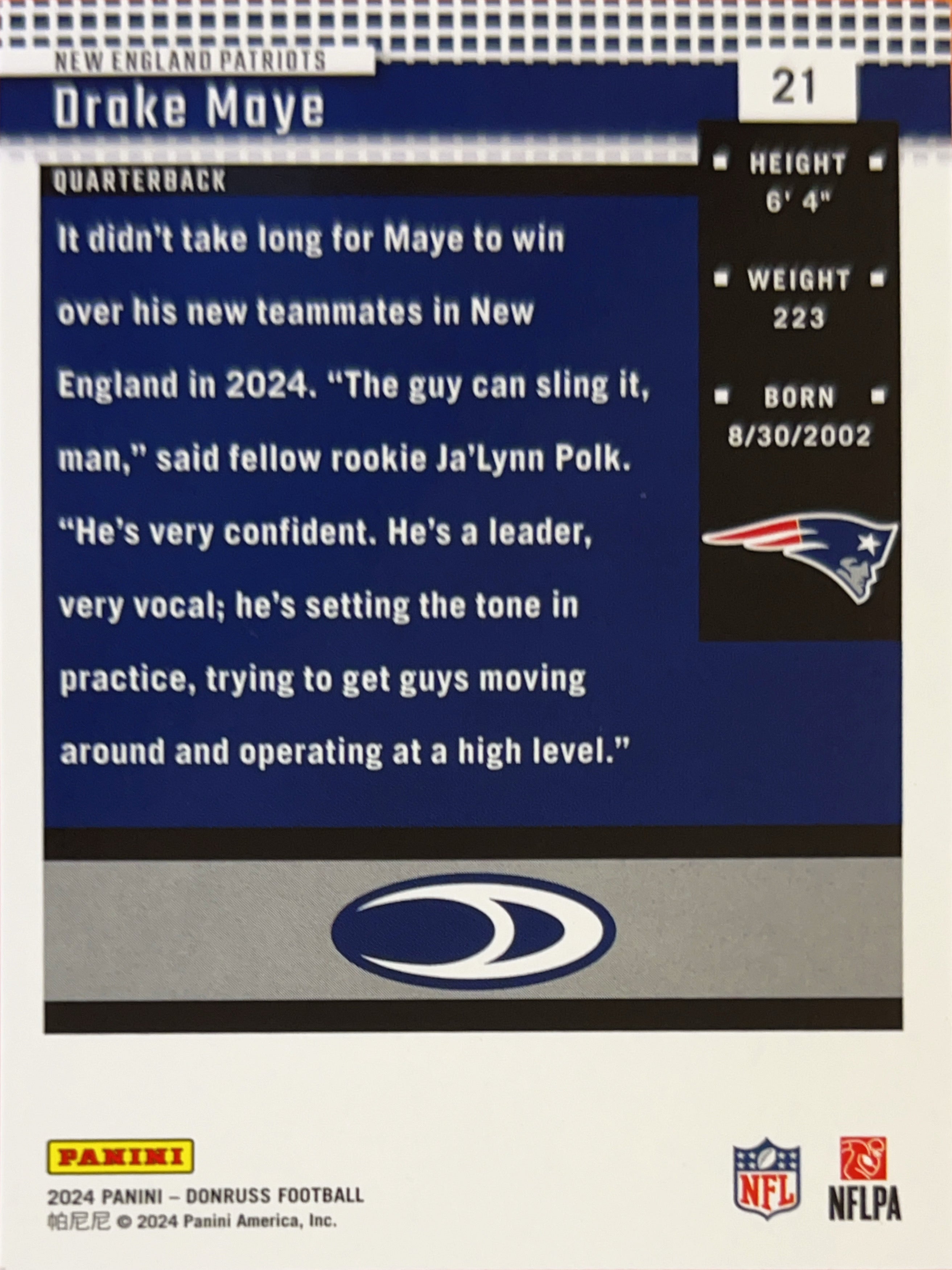 2024 Panini Donruss Football Drake Maye #21