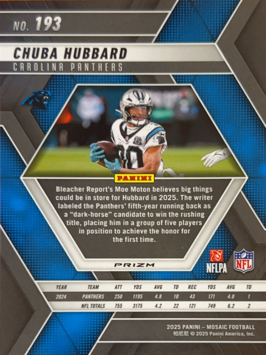 2025 Panini Mosaic Chuba Hubbard #193 Reactive Blue Prizm
