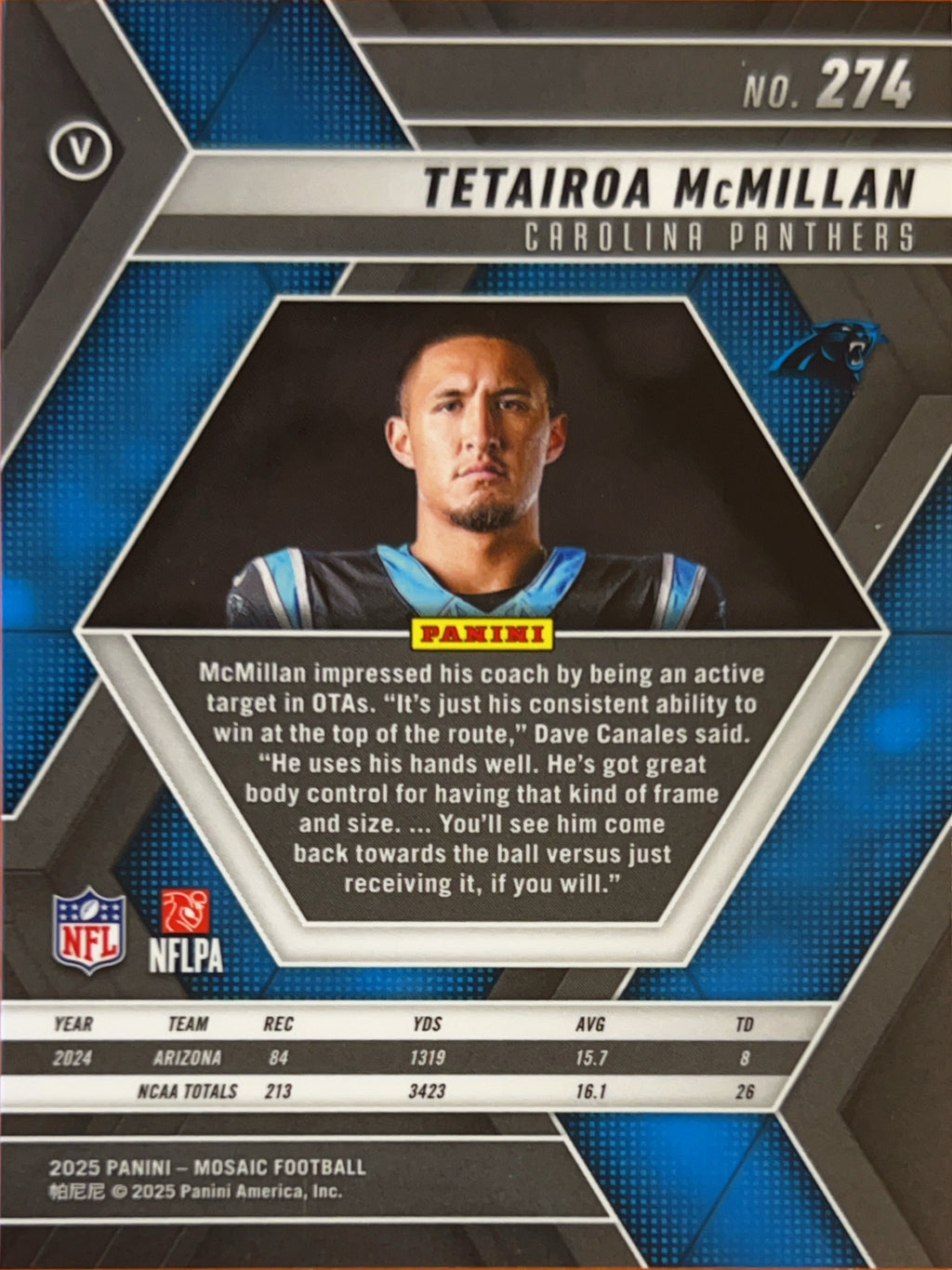 2025 Panini Mosaic Tetairoa McMillan #274 RC