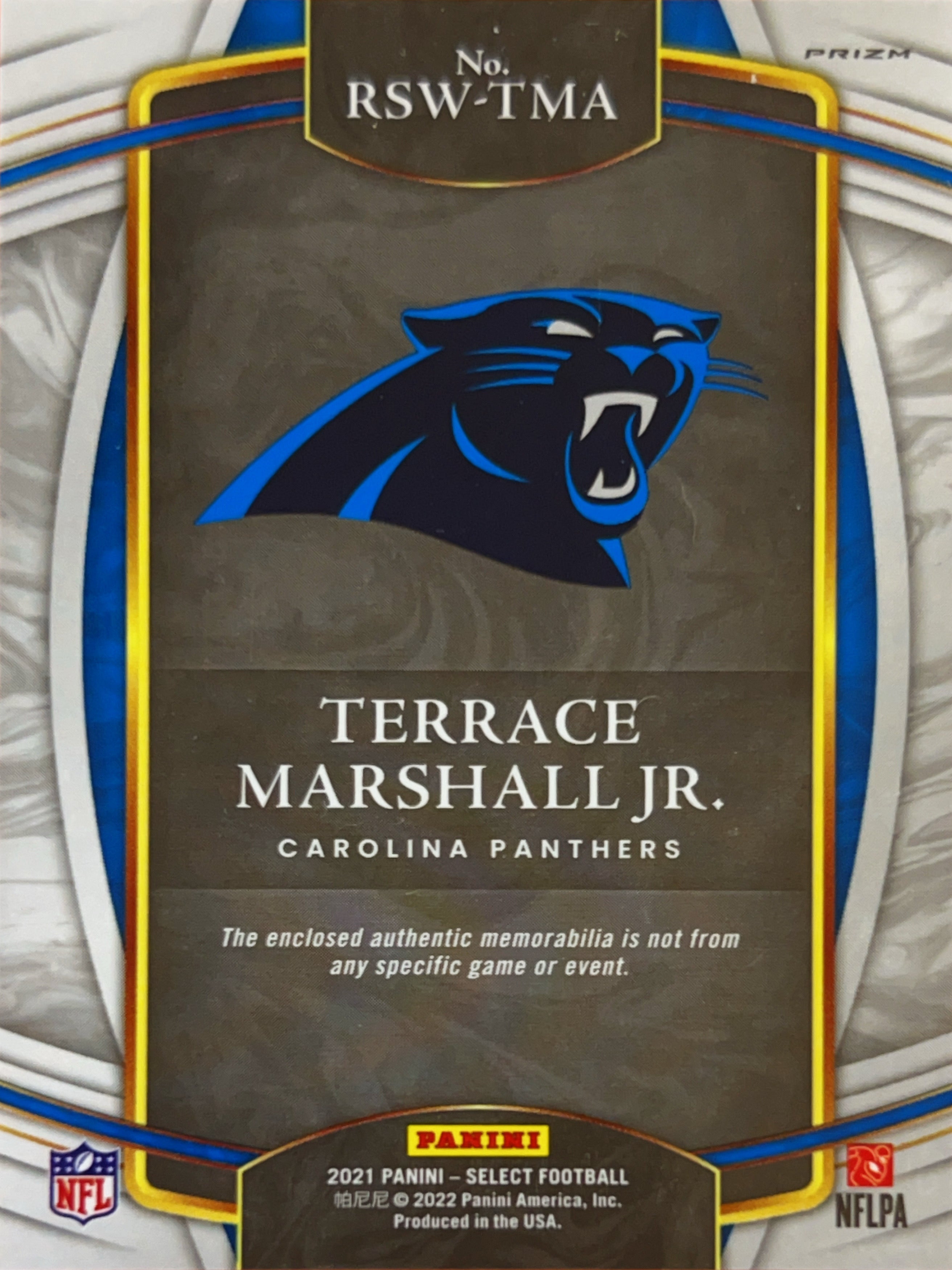 2022 Panini Select Prizm Terrace Marshall Jr. #RSW-TMA Red RC Memorabilia