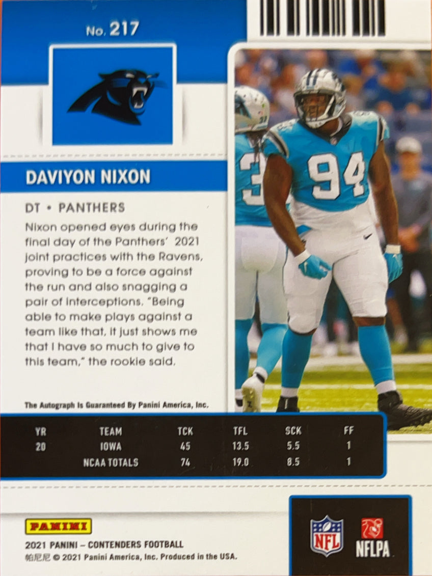 2021 Panini Contenders Football Daviyon Nixon #217 Rookie Ticket Blue RC