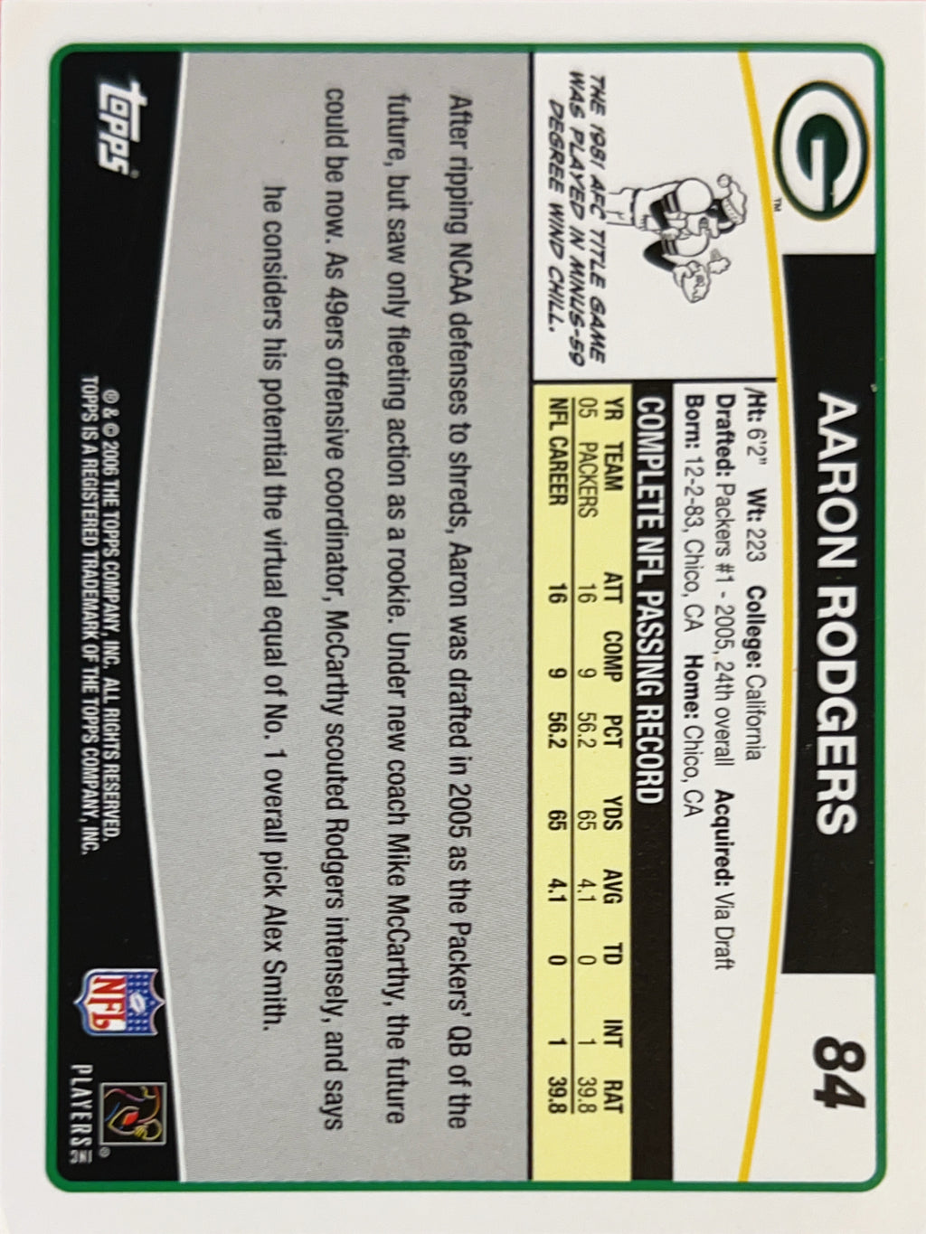 2006 Topps Aaron Rodgers #84