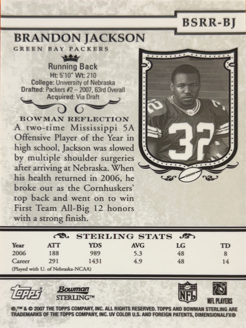 2007 Bowman Sterling Brandon Jackson #BSRR-BJ RC Authentic Player-Worn Jersey