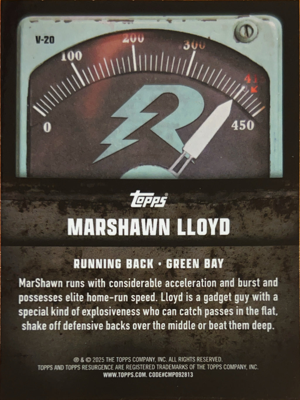 2025 Topps Resurgence Voltaic MarShawn Lloyd #V-20 Blue Sparkle /275 RC