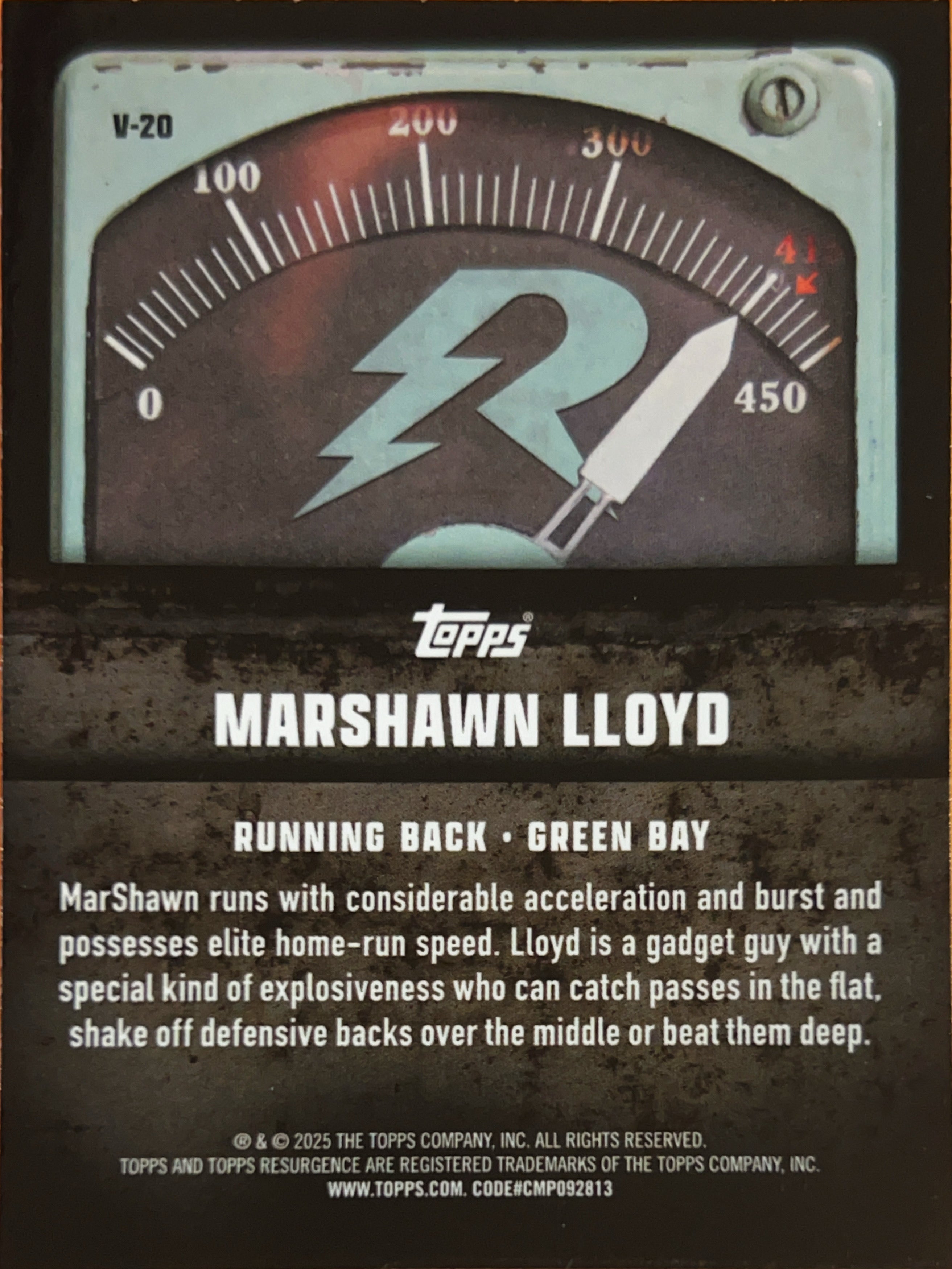 2025 Topps Resurgence Voltaic MarShawn Lloyd #V-20 Blue Sparkle /275 RC