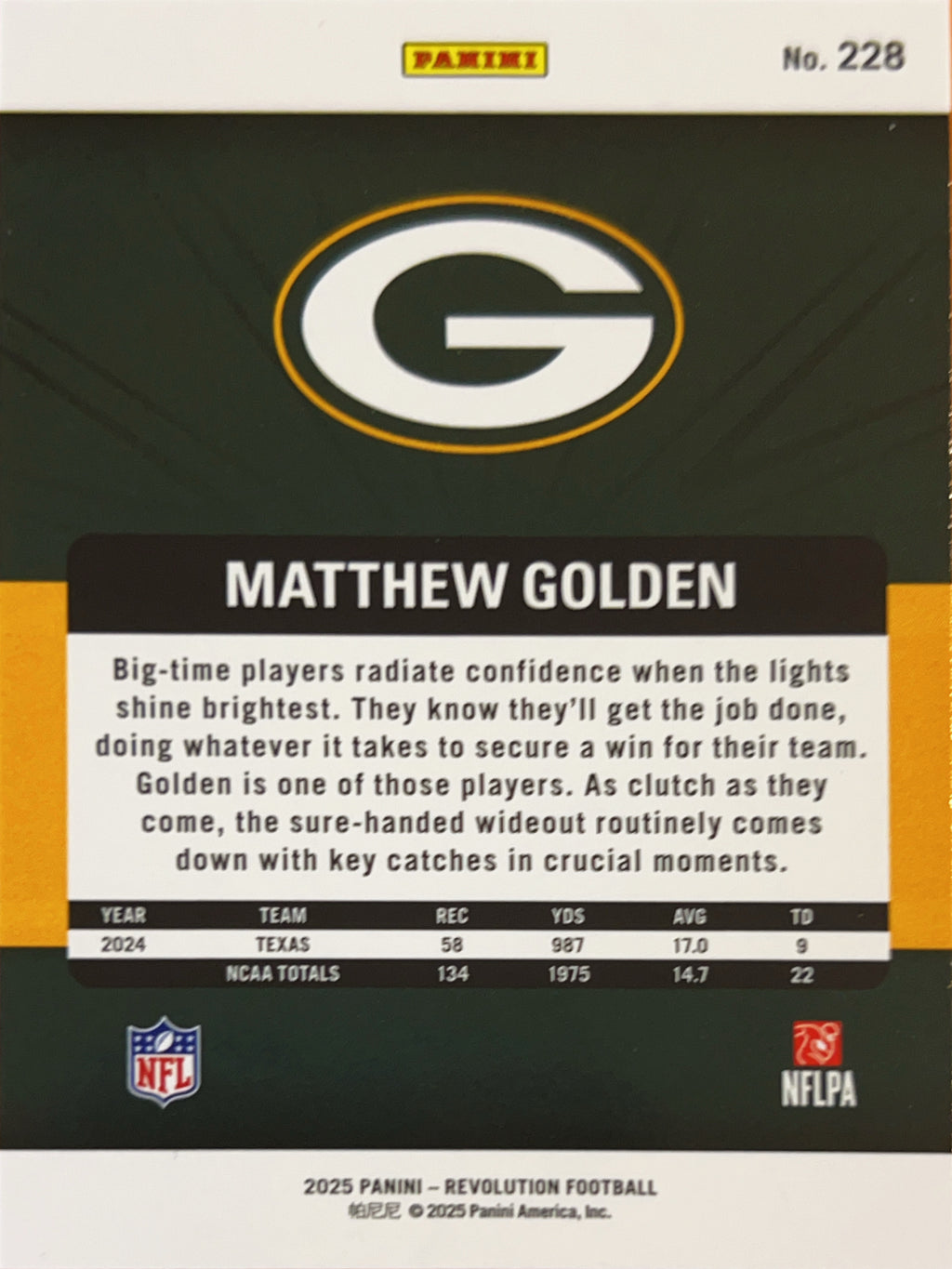 2025 Panini Revolution Football Matthew Golden #228 Sunburst RC