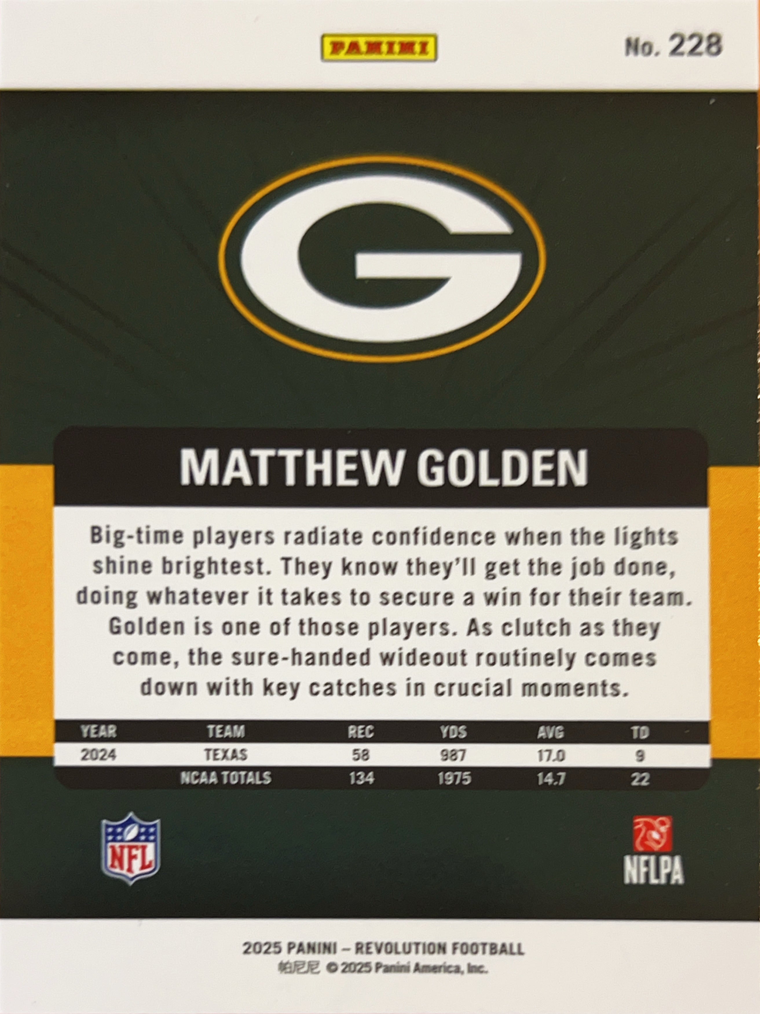 2025 Panini Revolution Football Matthew Golden #228 Sunburst RC