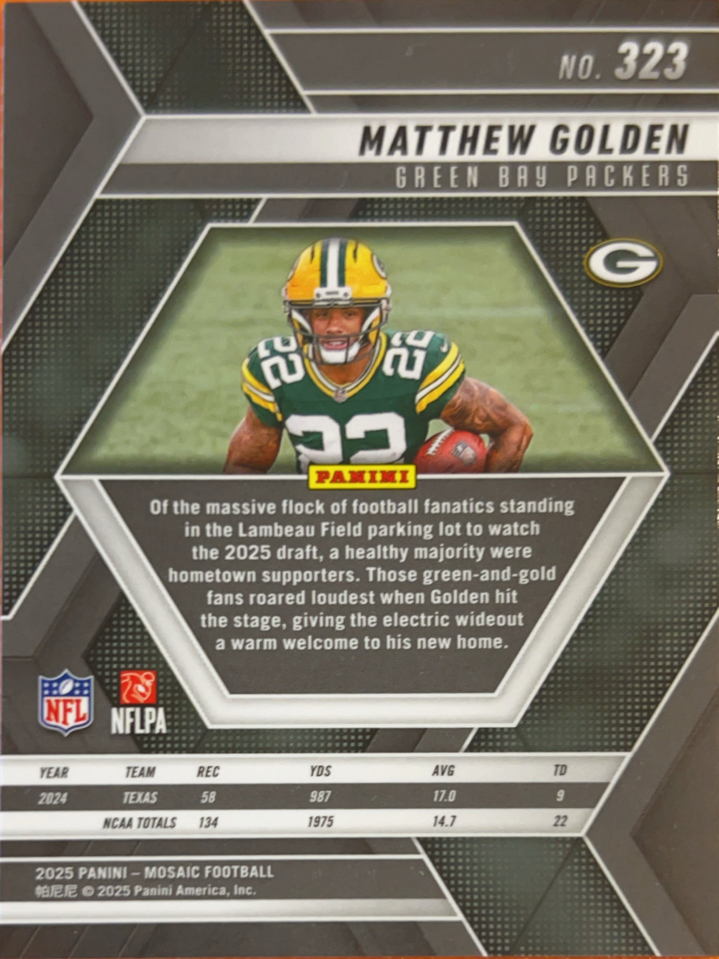 2025 Panini Mosaic Matthew Golden #323 RC