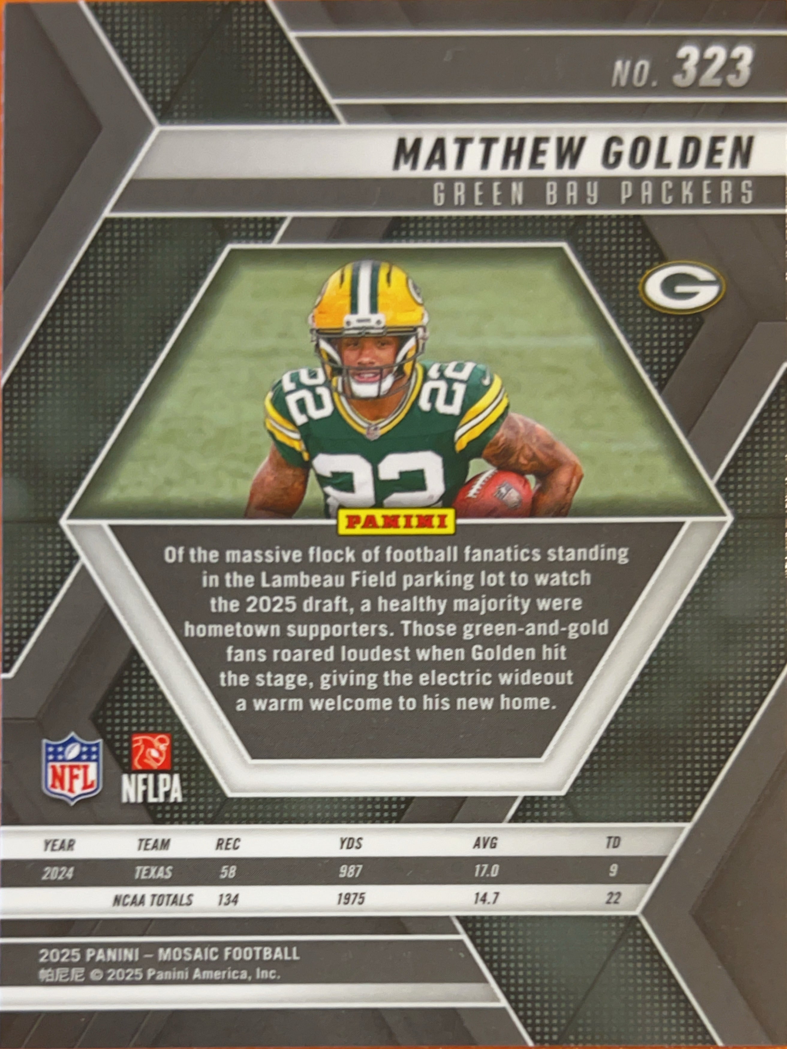 2025 Panini Mosaic Matthew Golden #323 RC