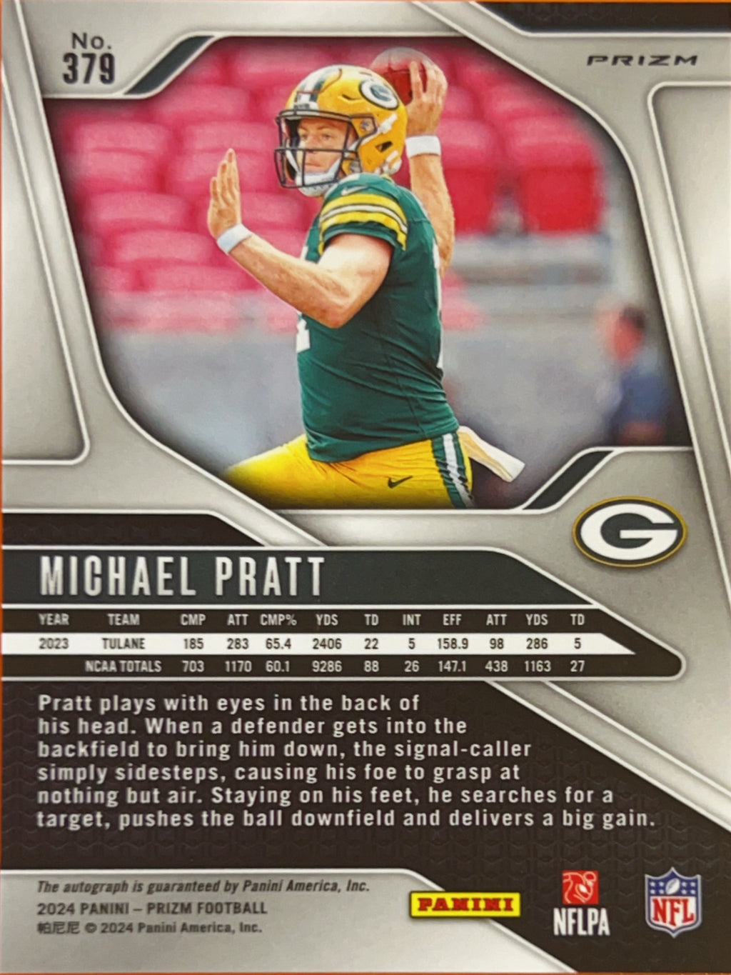2024 Panini Prizm Football Michael Pratt #379 Pink RC Auto