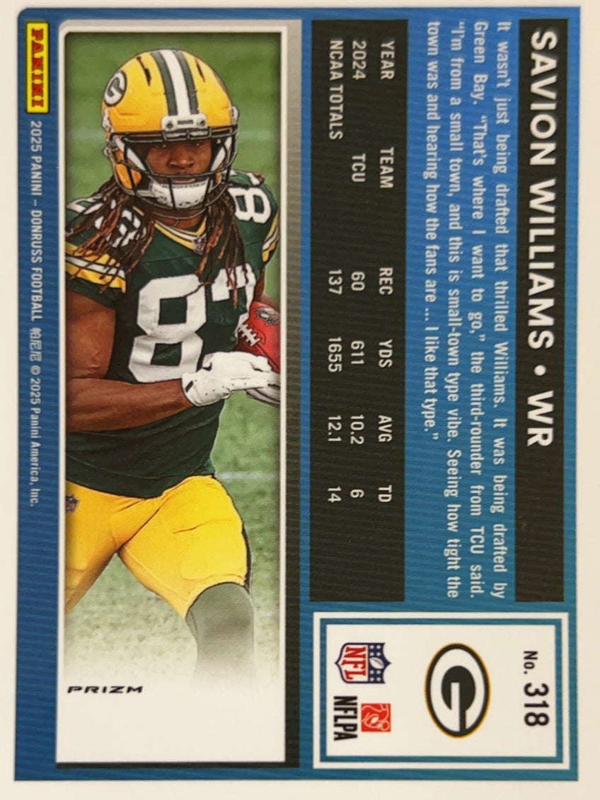 2025 Panini Donruss Optic Savion Williams #318 Pink