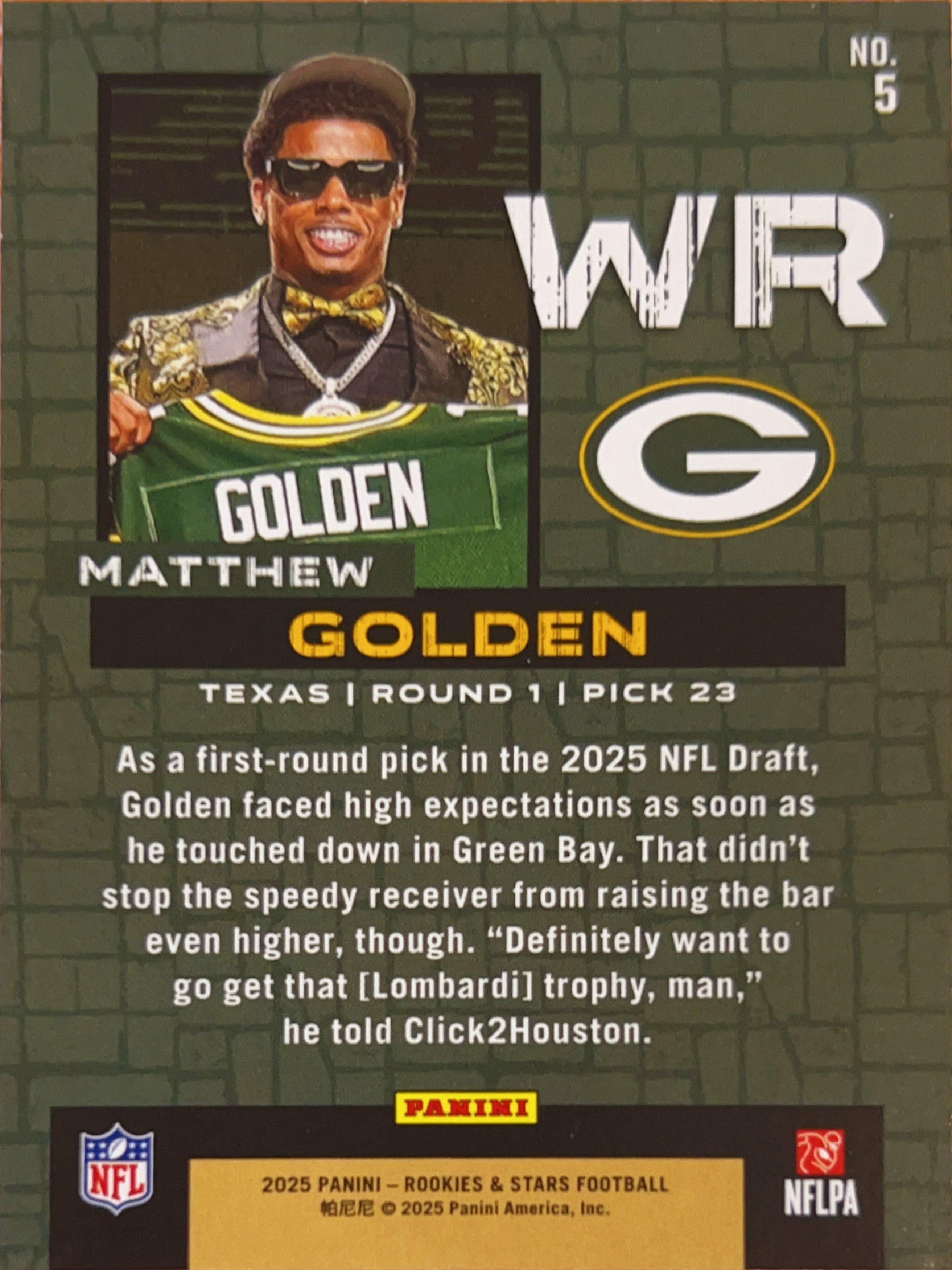 2025 Panini Rookies & Stars Draft Class Matthew Golden #5 RC