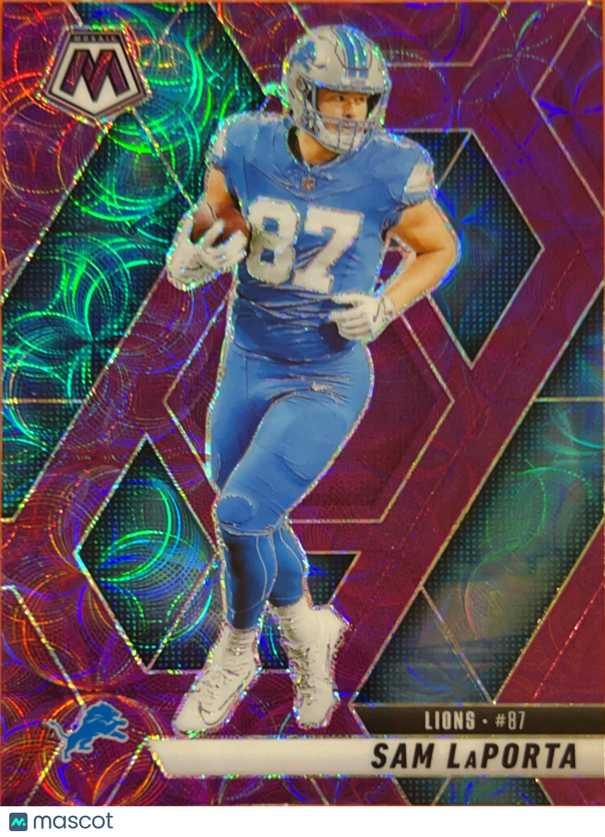 2025 Panini Mosaic Football Sam LaPorta #63 Purple Scope