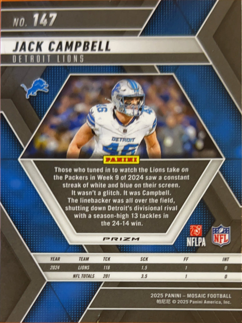 2025 Panini Mosaic Football Jack Campbell #147 Green Prizm