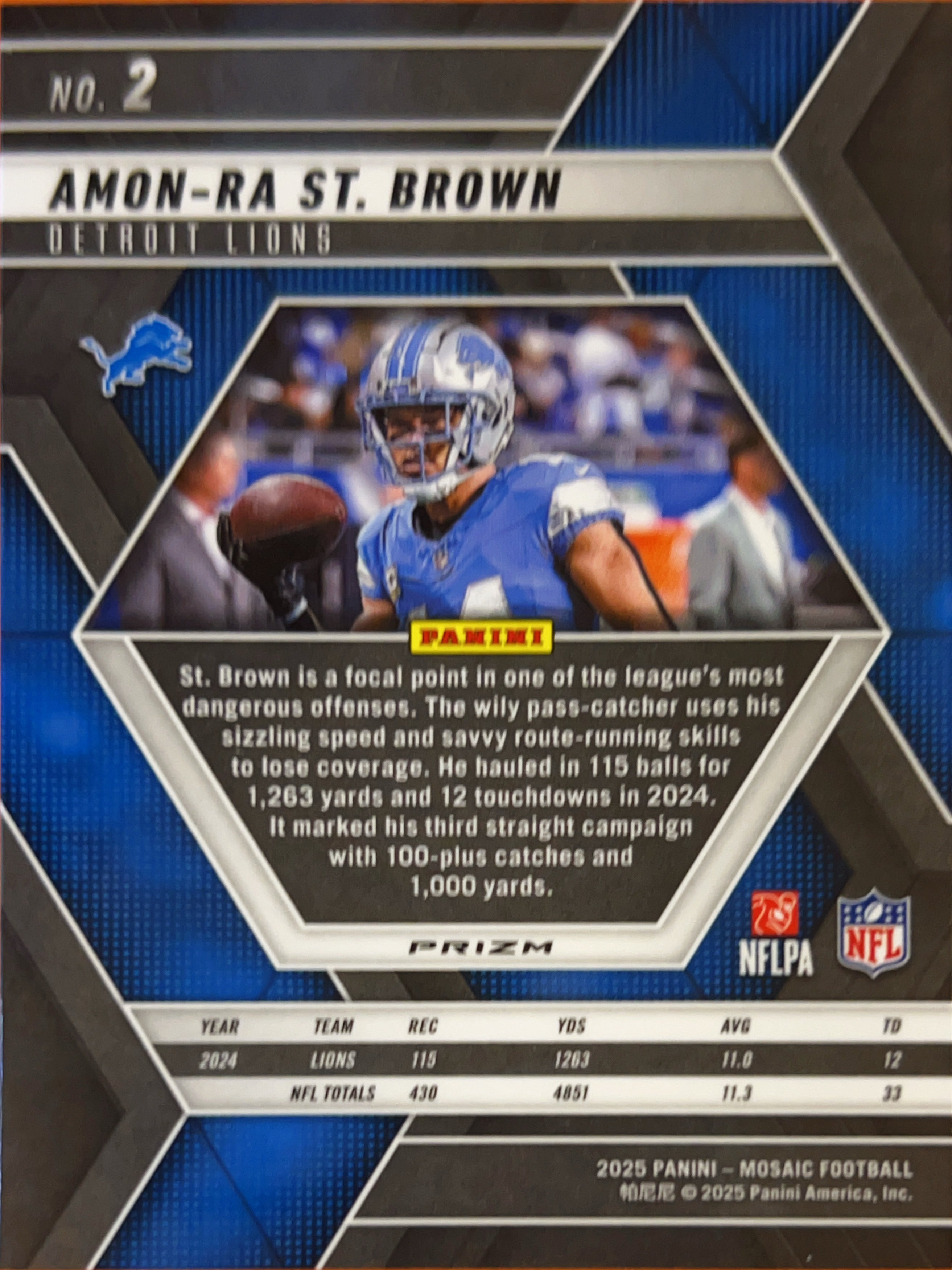 2025 Panini Mosaic Prizm Amon-Ra St. Brown #2