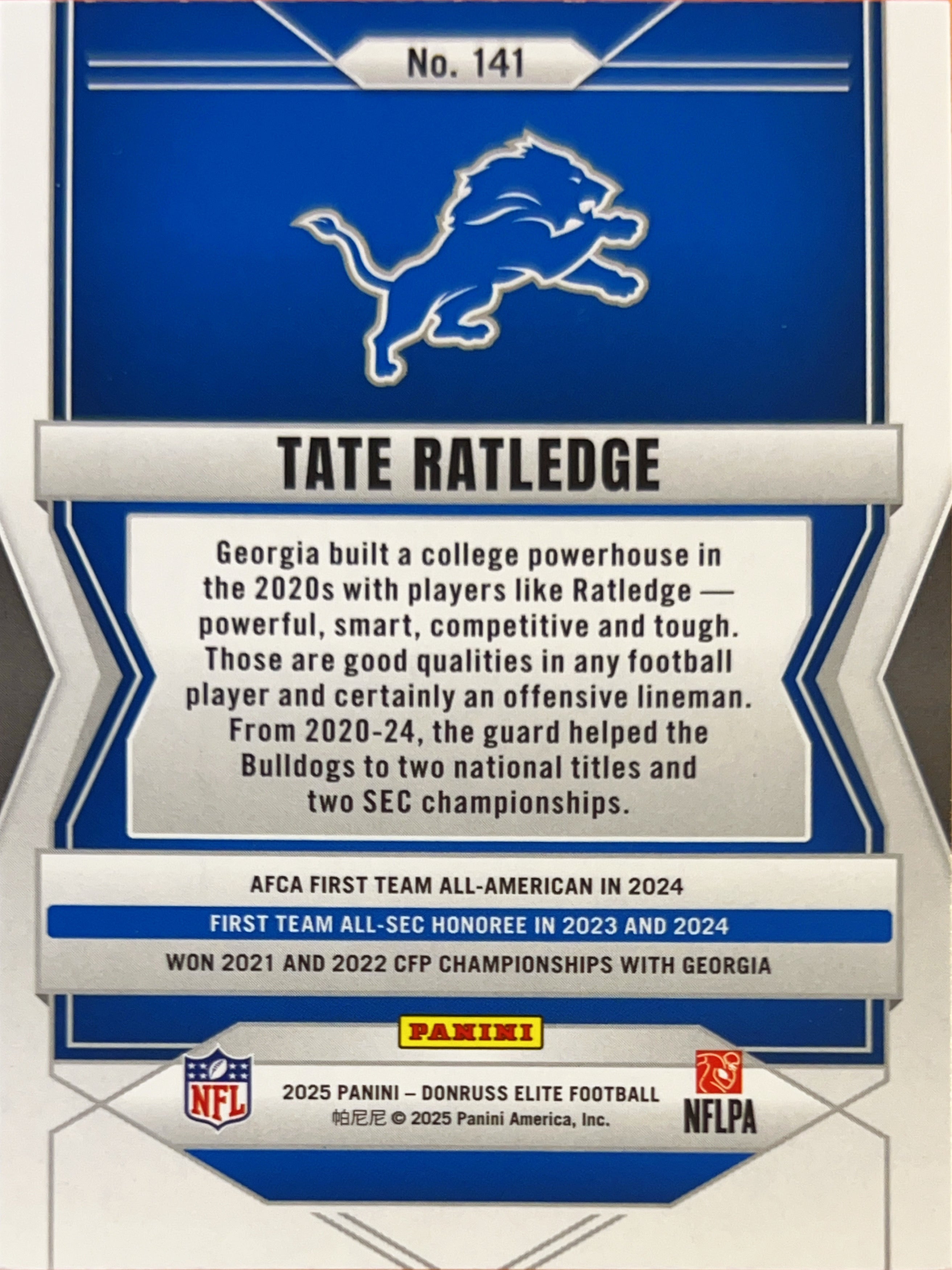 2025 Panini Donruss Elite Football Tate Ratledge #141 Green /999 RC