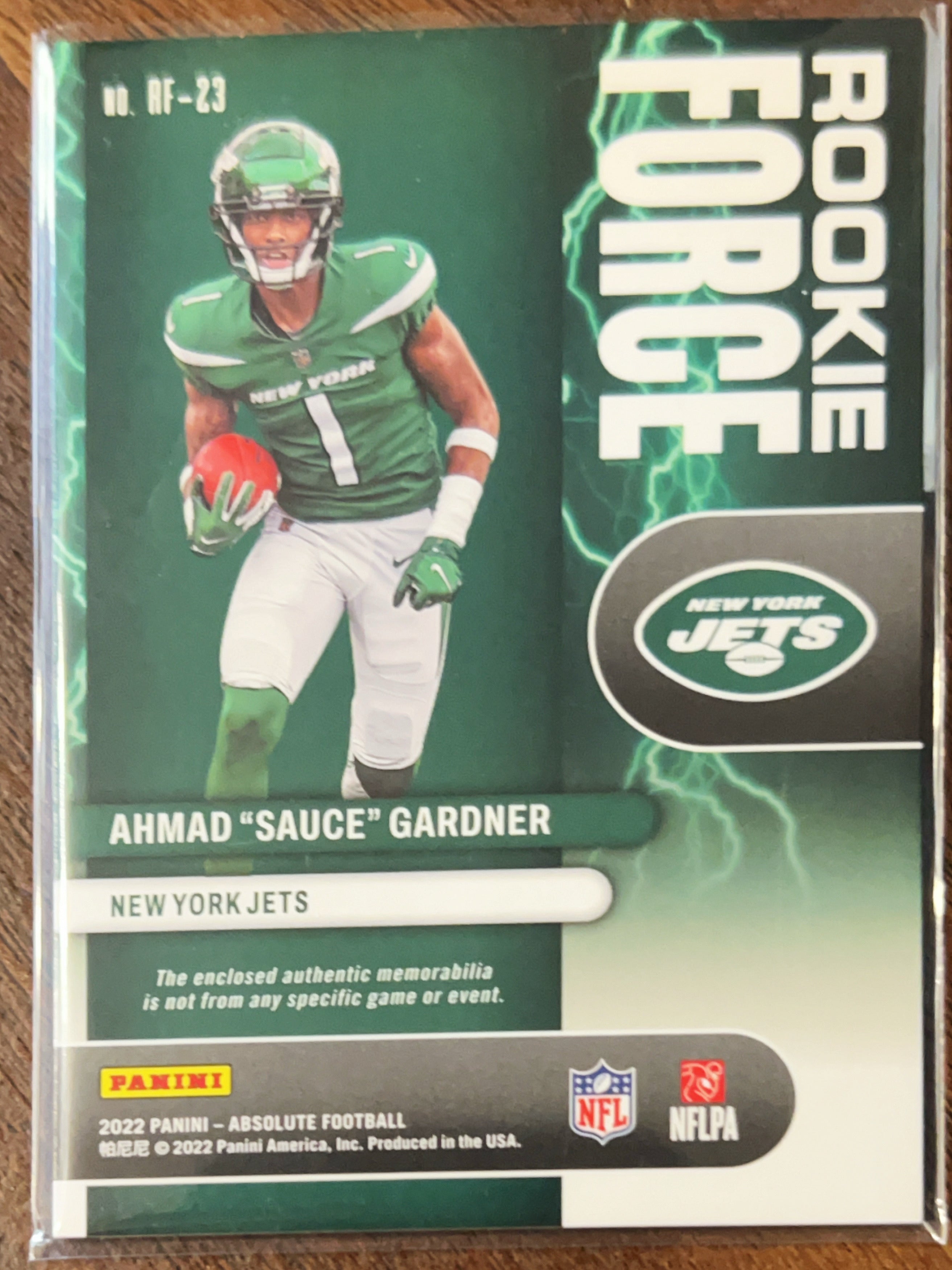 2022 Panini Absolute Football Rookie Force Ahmad "Sauce" Gardner #RF-23 RC
