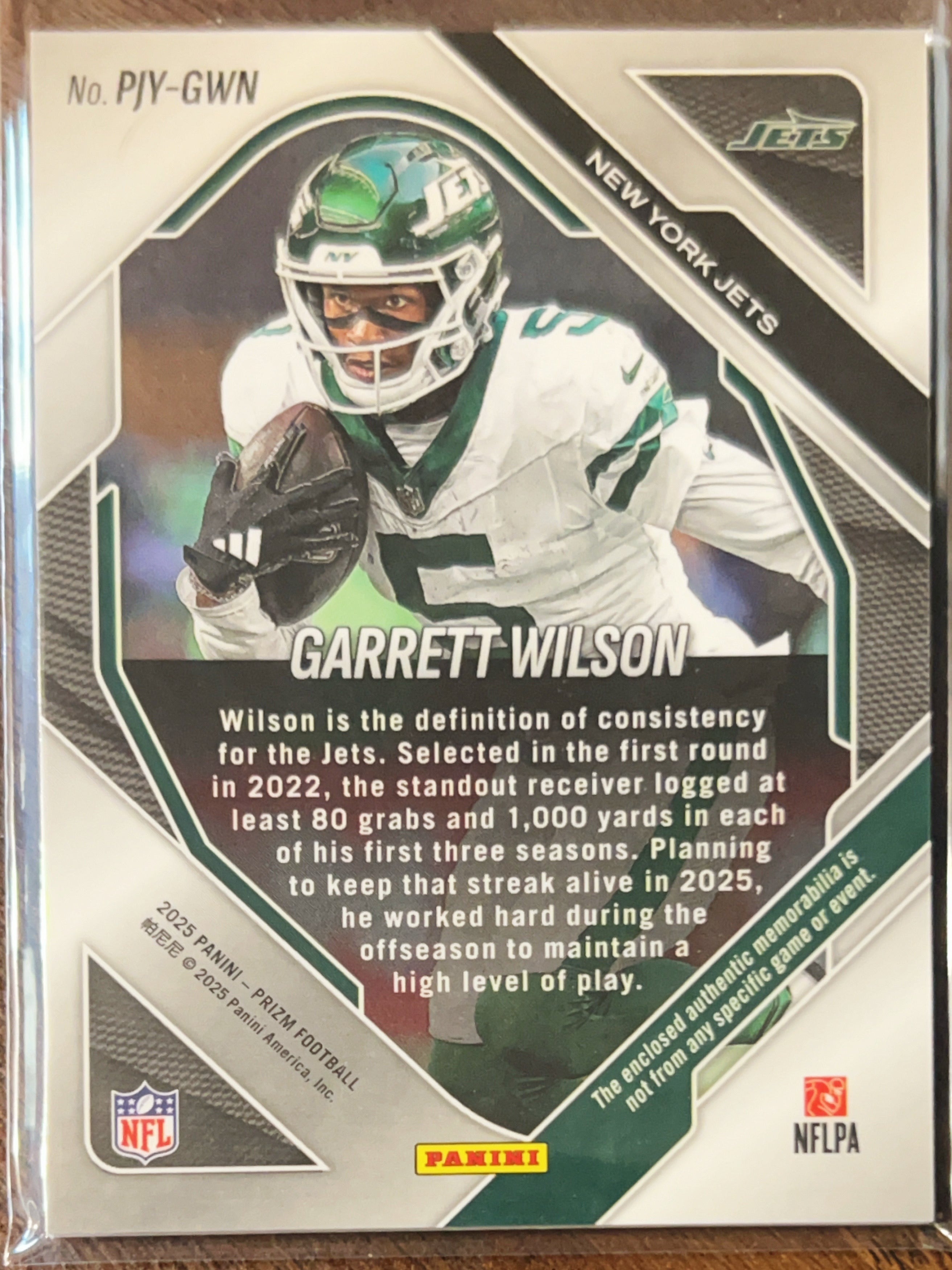 2025 Panini Prizm Football Garrett Wilson #PJY-GWN Silver Memorabilia