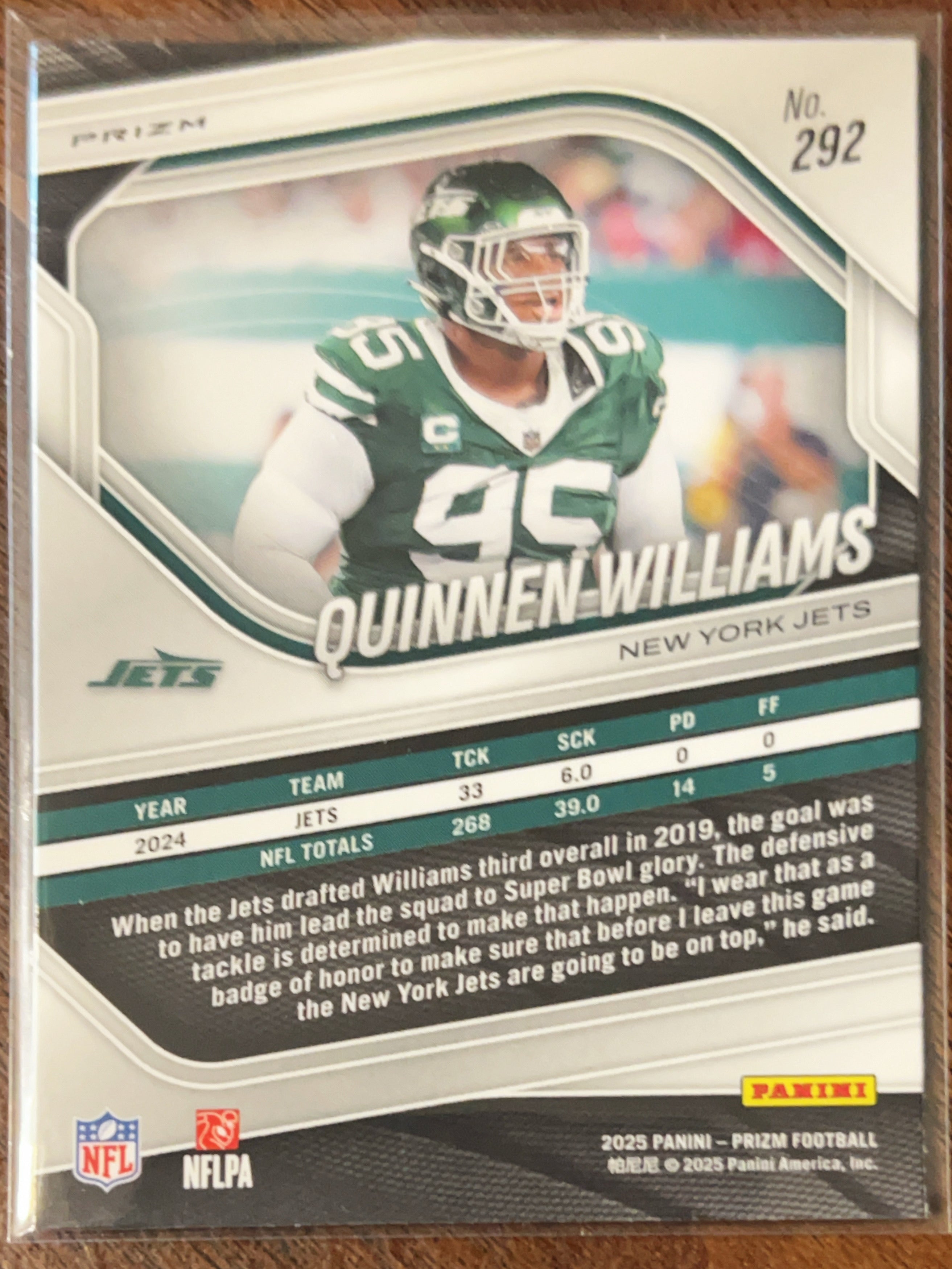 2025 Panini Prizm Football Quinnen Williams #292 Silver