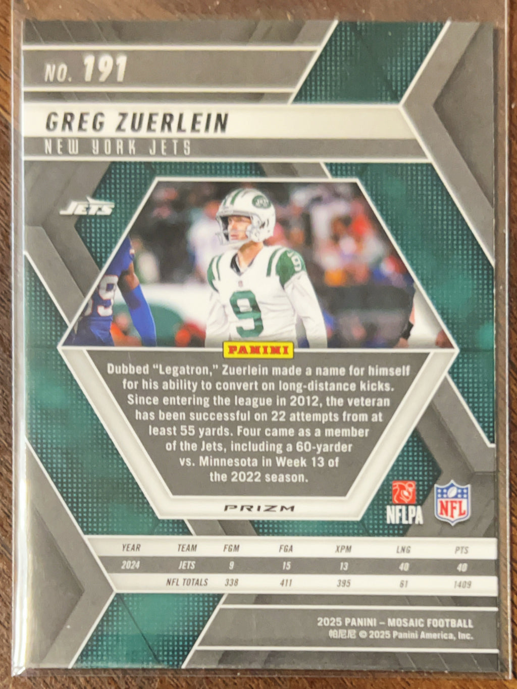 2025 Panini Mosaic Prizm Greg Zuerlein #191 Purple Scope