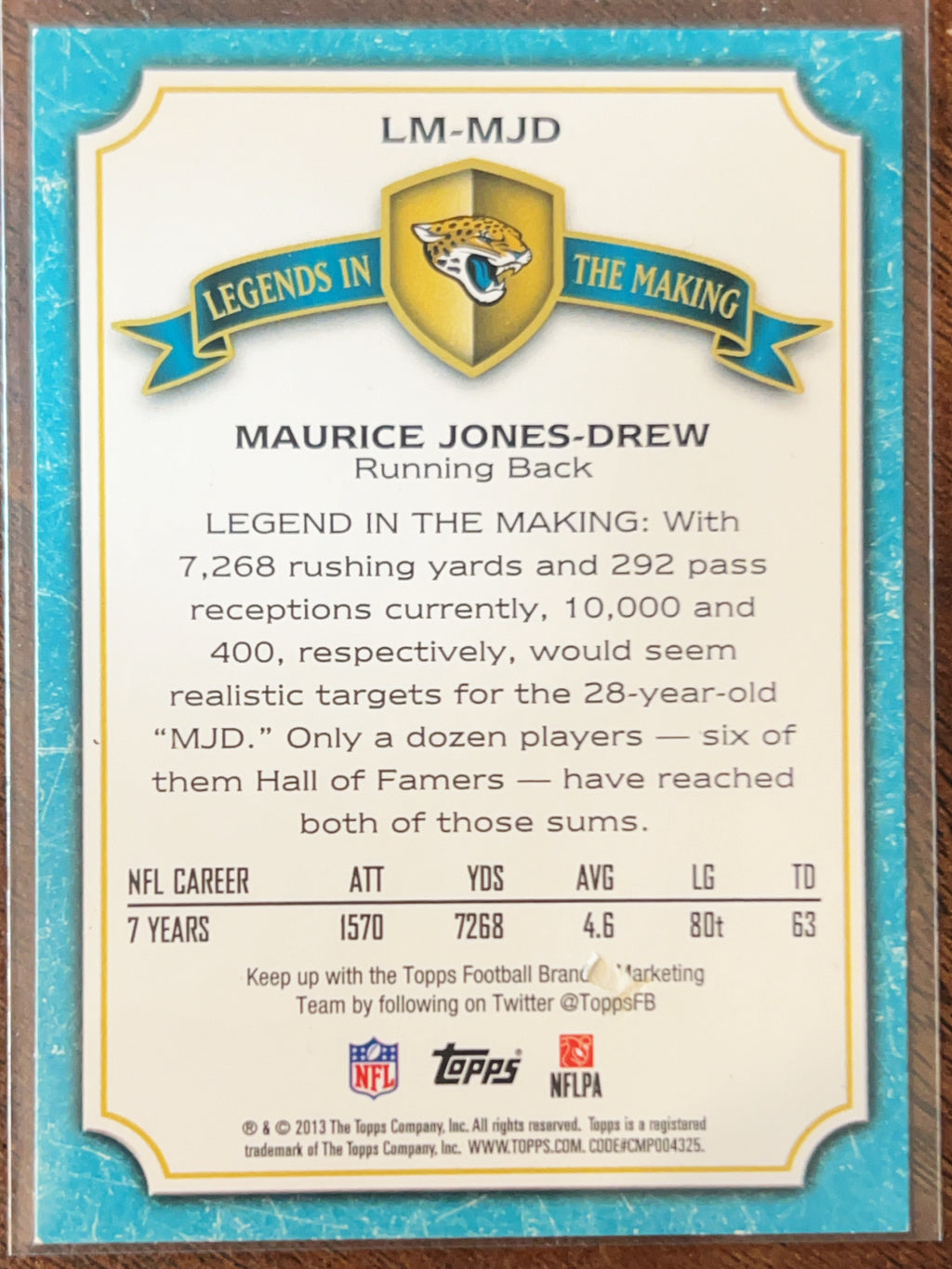 2013 Topps Legends in the Making Maurice Jones-Drew #LM-MJD