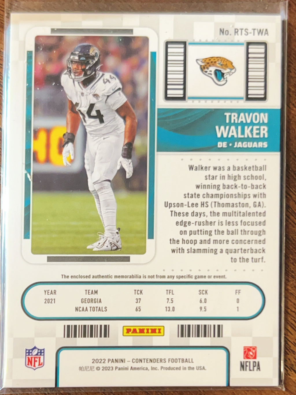 2023 Panini Contenders Football Travon Walker #RTS-TWA RC Rookie Ticket