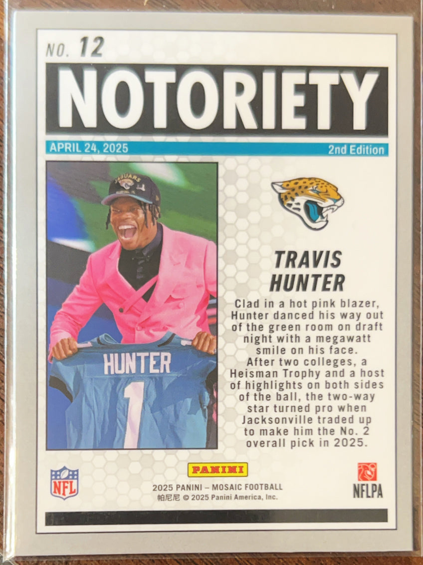 2025 Panini Mosaic Football Notoriety Travis Hunter #12 RC