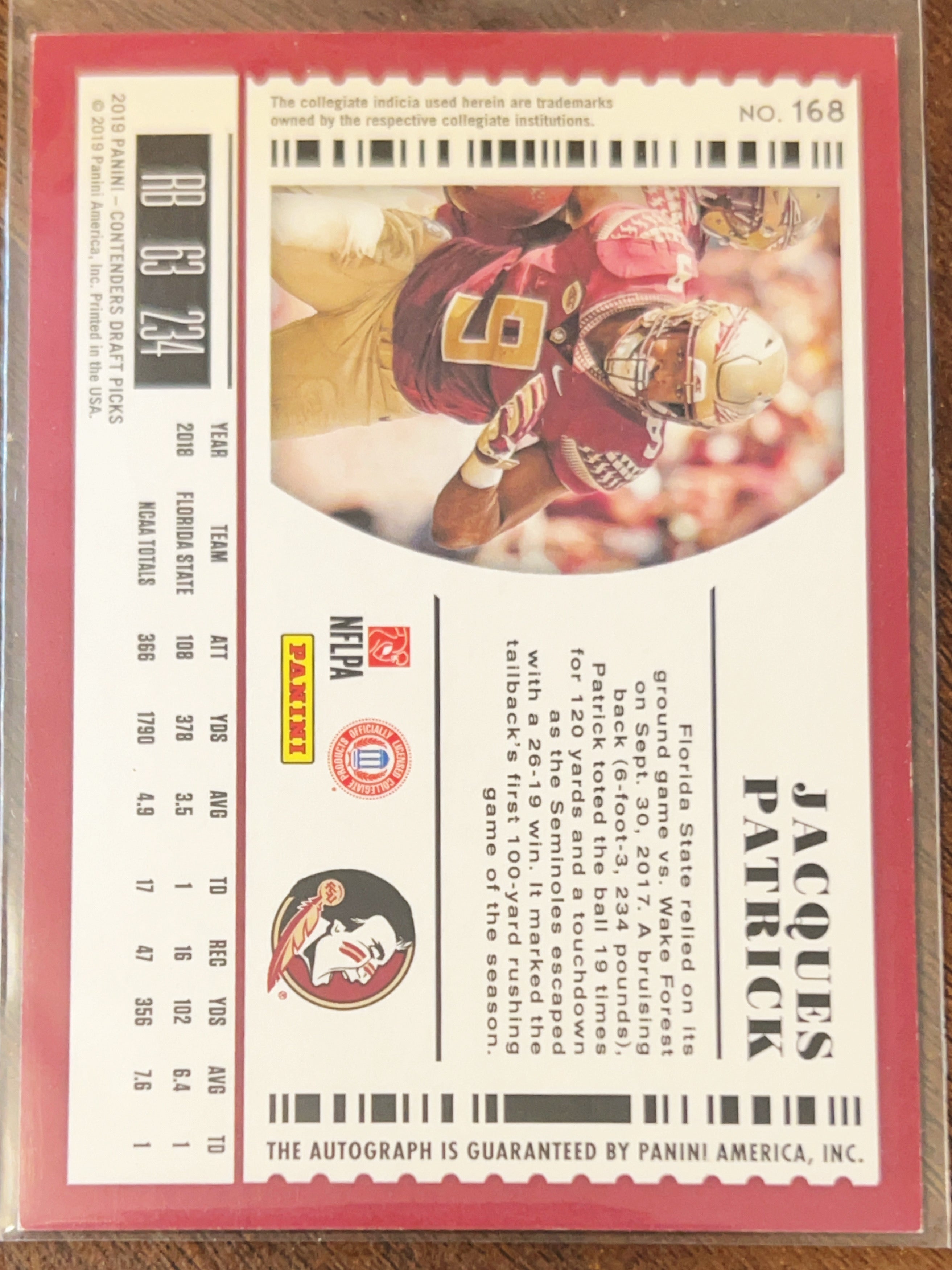 2019 Panini Contenders Draft Picks College Ticket Jacques Patrick #168 RC Auto