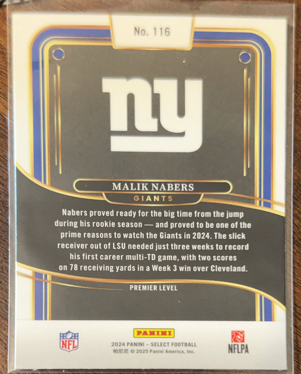 2025 Panini Select Football Malik Nabers #116 Premier Level RC