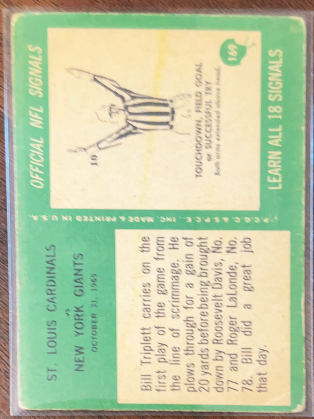 1966 ST. LOUIS CARDINALS Vs NEW YORK GIANTS Philadelphia Card #169 BILL TRIPLETT