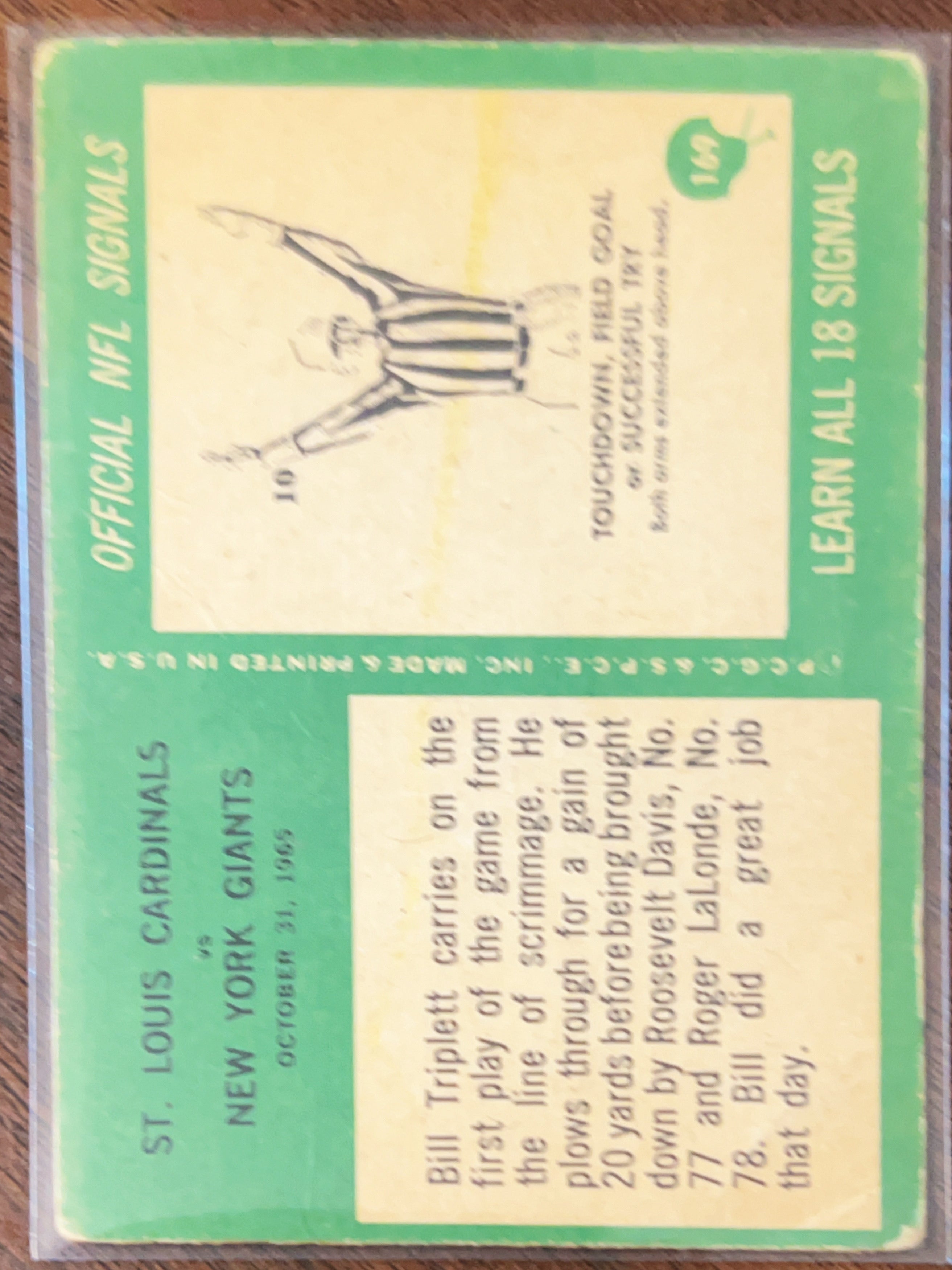 1966 ST. LOUIS CARDINALS Vs NEW YORK GIANTS Philadelphia Card #169 BILL TRIPLETT