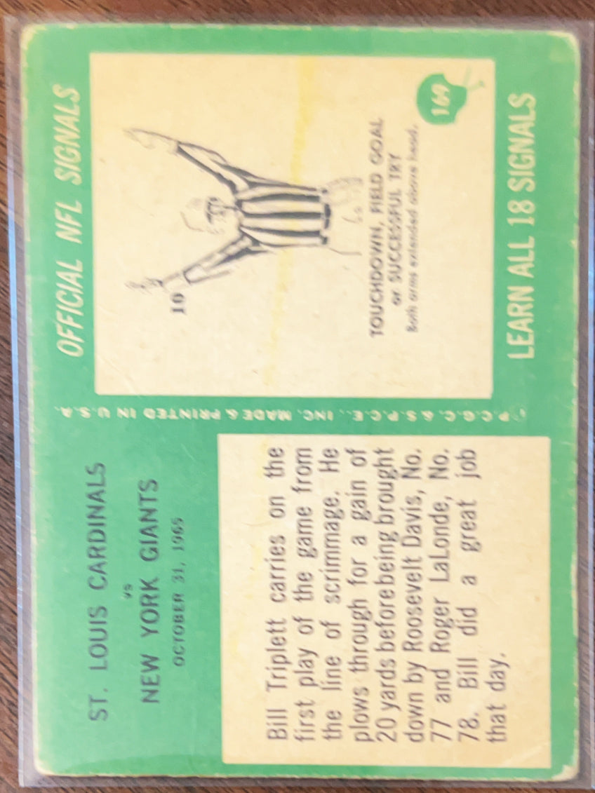 1966 ST. LOUIS CARDINALS Vs NEW YORK GIANTS Philadelphia Card #169 BILL TRIPLETT
